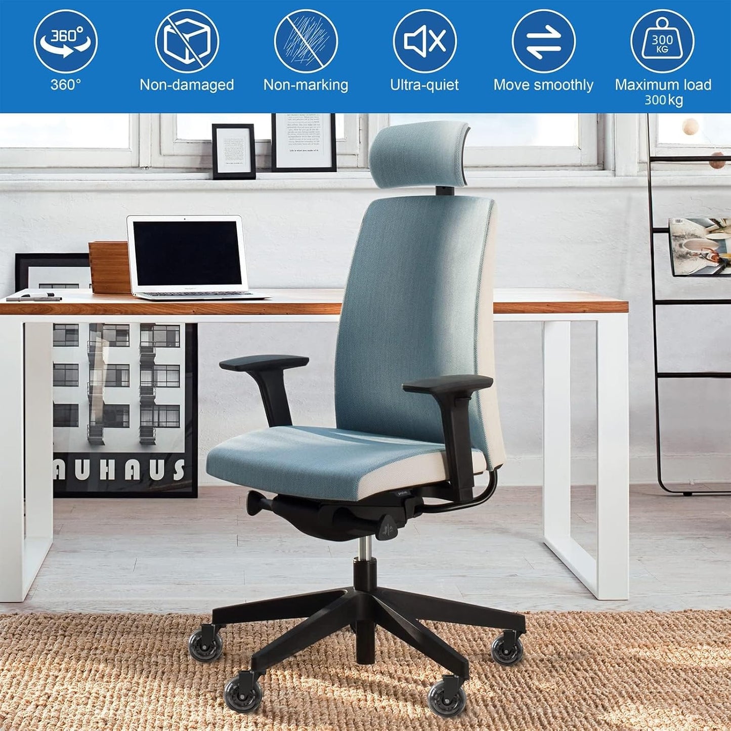 NATRKE Office Chair Wheel Replacement, 11×22 Office Chair Casters, 3" Rubber Caster Wheels for Swivel Chair for All Floors Hardwood Carpet, 5 Pack (Clear)