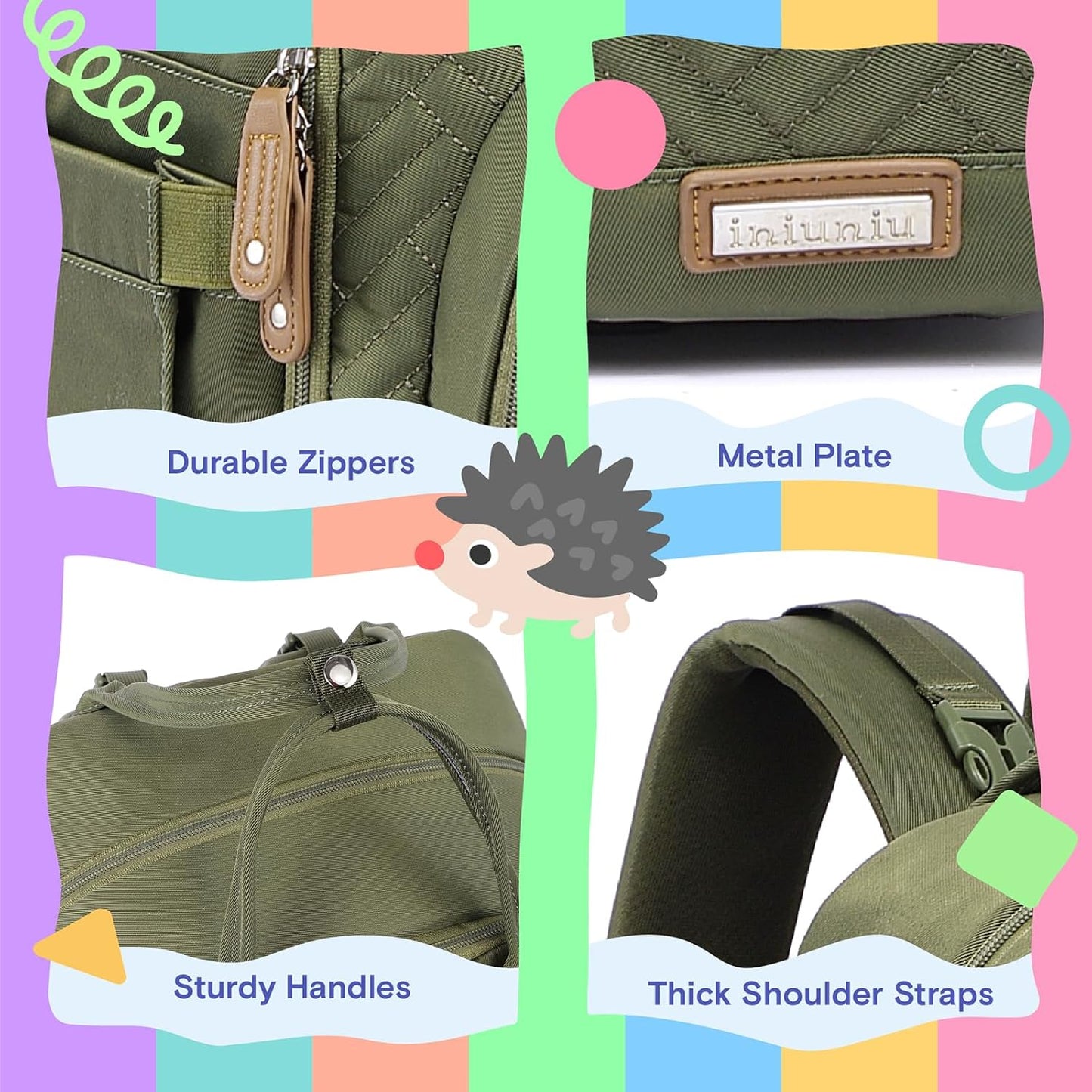 Diaper Bag Backpack, iniuniu Large Baby Bags with Diaper Pouch, Washable Changing Pad, Pacifier Case and Stroller Straps