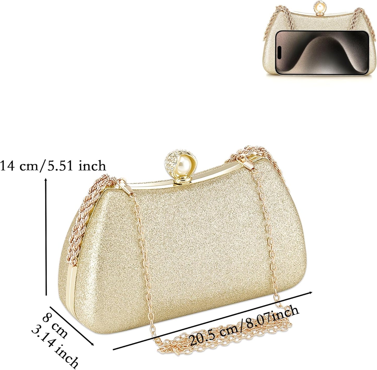 Buric Evening Clutch Bag for Women Glitter Shiny Dress Purse Wedding Bride Handbags Evening Clutches for Cocktail Party