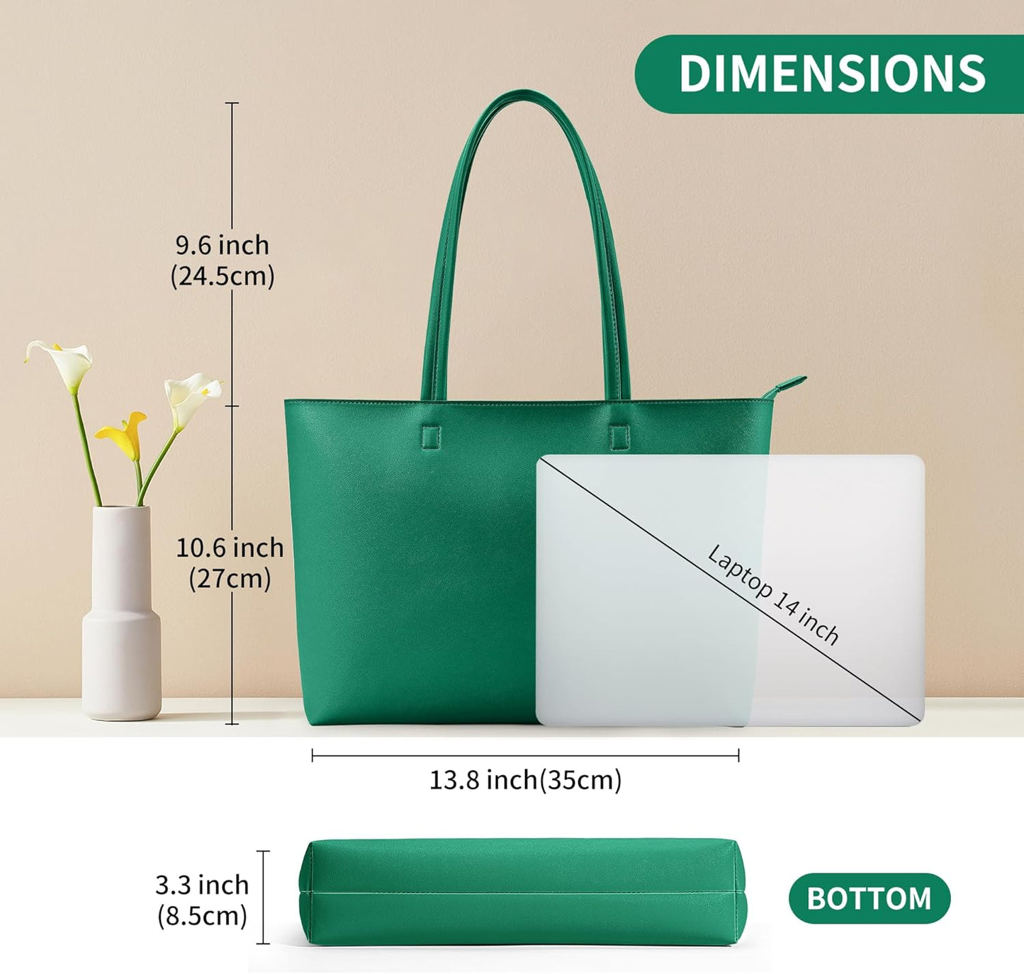 KALIDI Tote Bag Zipper Shoulder Bag Faux Leather Purses for Women Large Casual Handbag Work Dating College