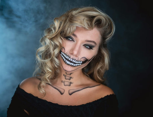 Tattoocrew 2 x Classic Skull Temporary Tattoo Halloween Costume for Men and Women, Adult, Face Sticker - PuriLite
