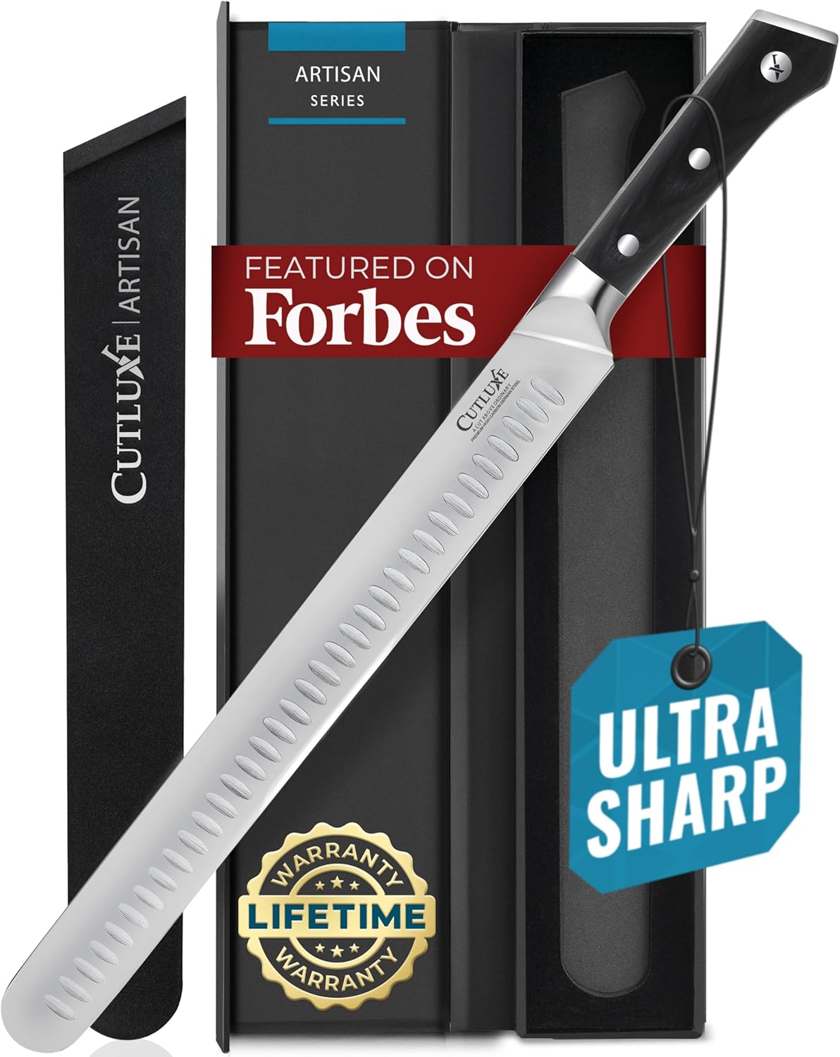 Cutluxe Butcher Knife – 10″ Cimeter Breaking Knife, Razor Sharp Forged High Carbon German Steel, Full Tang Carving Knife, Ergonomic Handle Design – Artisan Series
