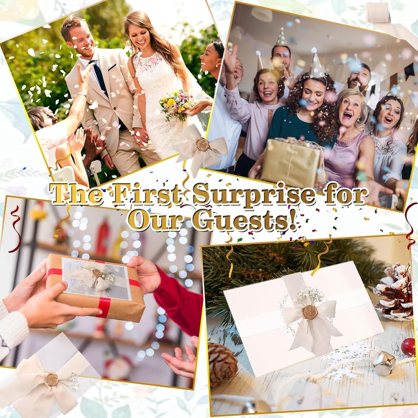 50 Sets Wedding Invitation Wrap Kit for 5x7 Invitations – Pre-Folded Vellum Jackets, 12 Rolls Chiffon Ribbon, Dried Gypsophila & Wax Seal Stickers – Elegant DIY Wedding Supplies