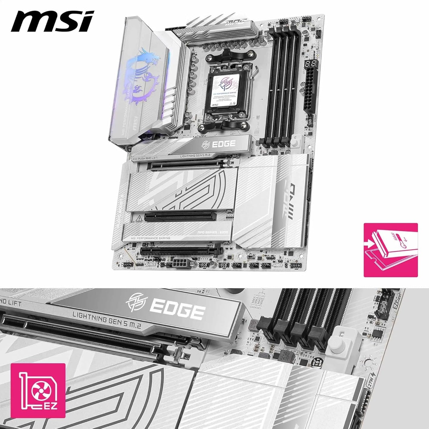 MSI MPG X870E Edge TI WiFi Gaming Motherboard (AMD Ryzen 9000/8000/7000 Series Processors, AM5, DDR5, PCIe 4.0, M.2, SATA 6Gb/s, USB 3.2 Gen 2, HDMI/DP, Wi-Fi 7, Bluetooth 5.3, 2.5Gbps LAN, ATX)