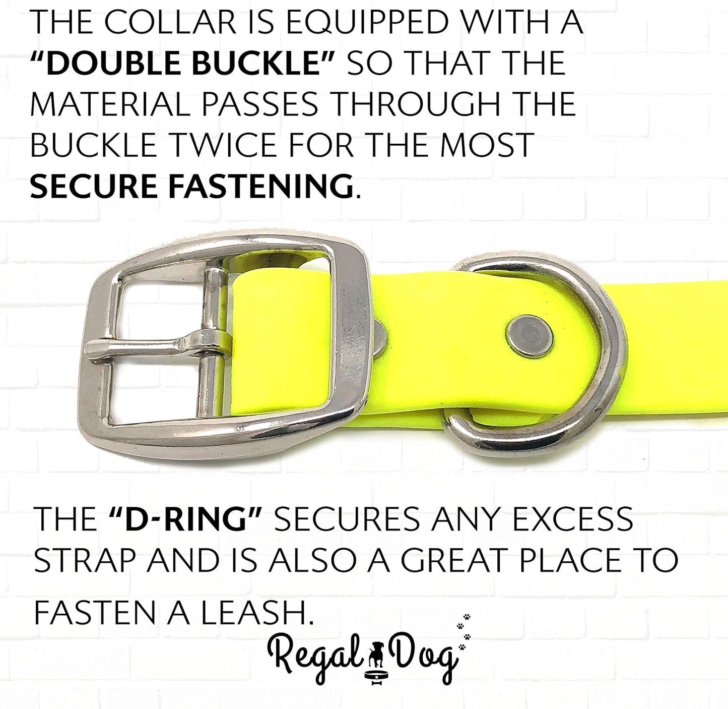 Regal Dog Products Large Pink Waterproof Dog Collar with Heavy Duty Double Buckle & D Ring | Vinyl Coated, Custom Fit, Adjustable Biothane Dog Collar | Chew Resistant Waterproof Collar for Dogs