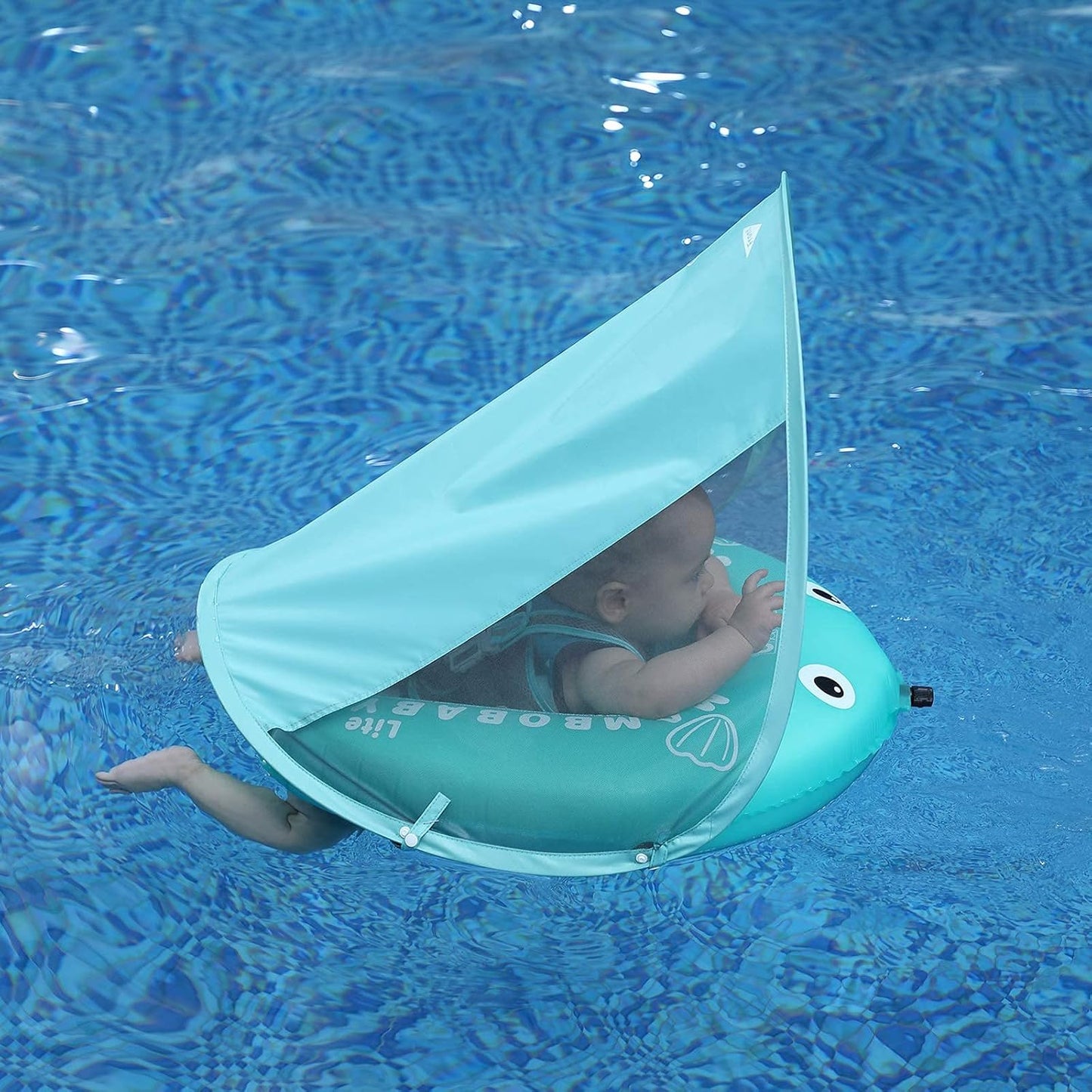 Mambobaby Baby Swim Float with Canopy, Non-Inflatable Solid Baby Float, Upgrade Soft Skin-Friendly Material Infant Swim Float