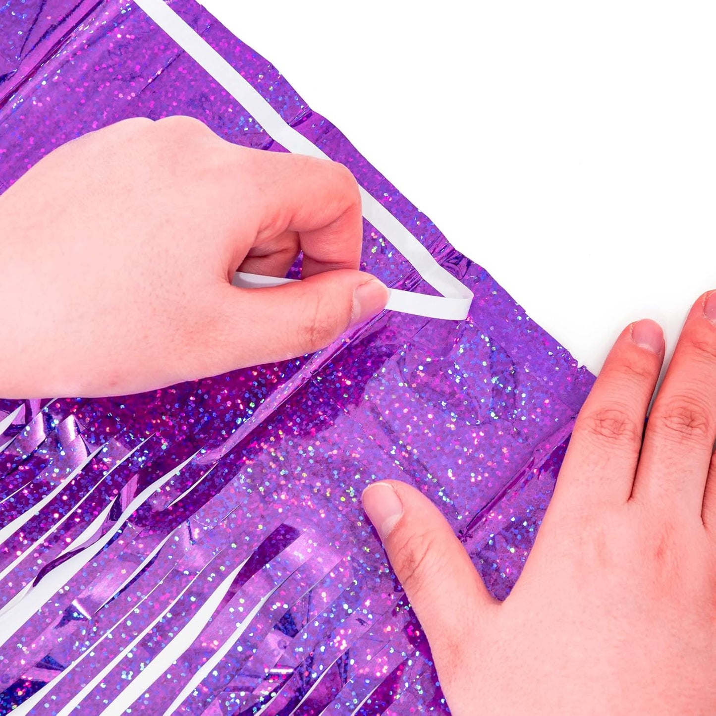 GREATRIL Iridescent Party Tinsel Fringe Backdrop Decorations - Holographic Foil Streamers Curtain for Mermaid/Under The Sea/Frozen/Ocean/Disco/Birthday Themed 3.2ft x 6.5ft - 2 PCS