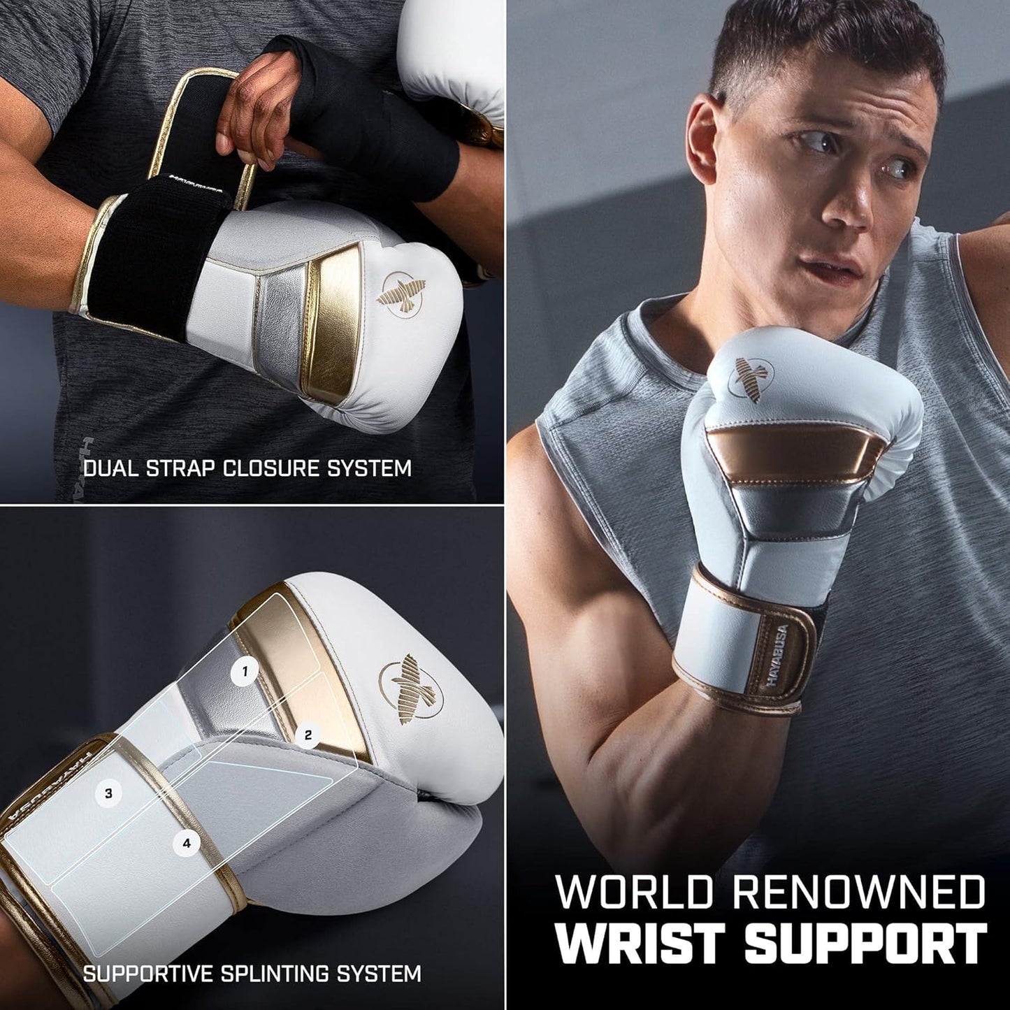 Hayabusa T3 Boxing Gloves for Men and Women Wrist and Knuckle Protection, Dual-X Hook and Loop Closure, Splinted Wrist Support, 5 Layer Foam Knuckle Padding