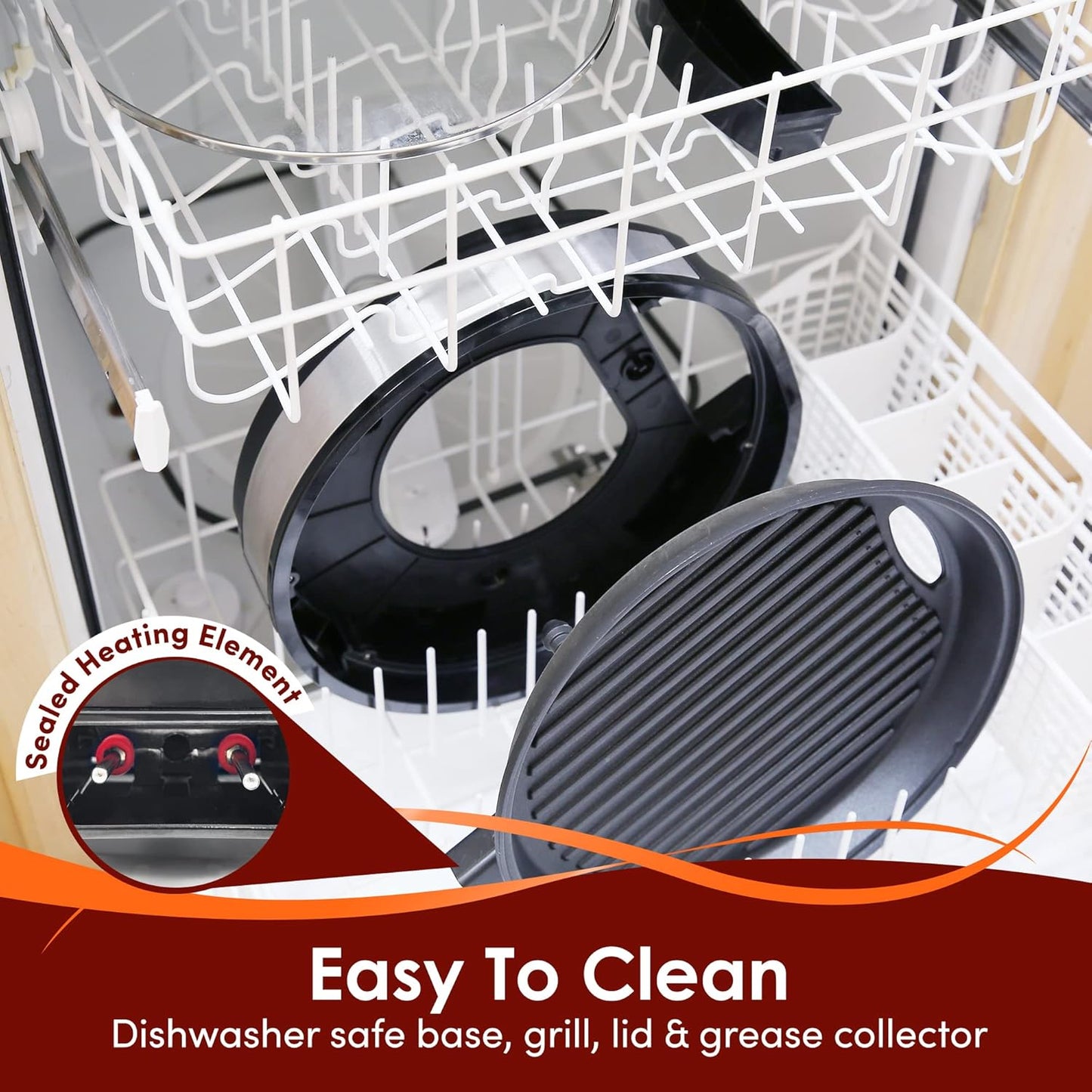 Elite Gourmet EMG6505G Smokeless Indoor Electric BBQ Grill with Glass Lid, Dishwasher Safe, PFOA-Free Nonstick, AdjCatable Temperature, Fast Heat Up, Low-Fat Meals Easy to Clean Design