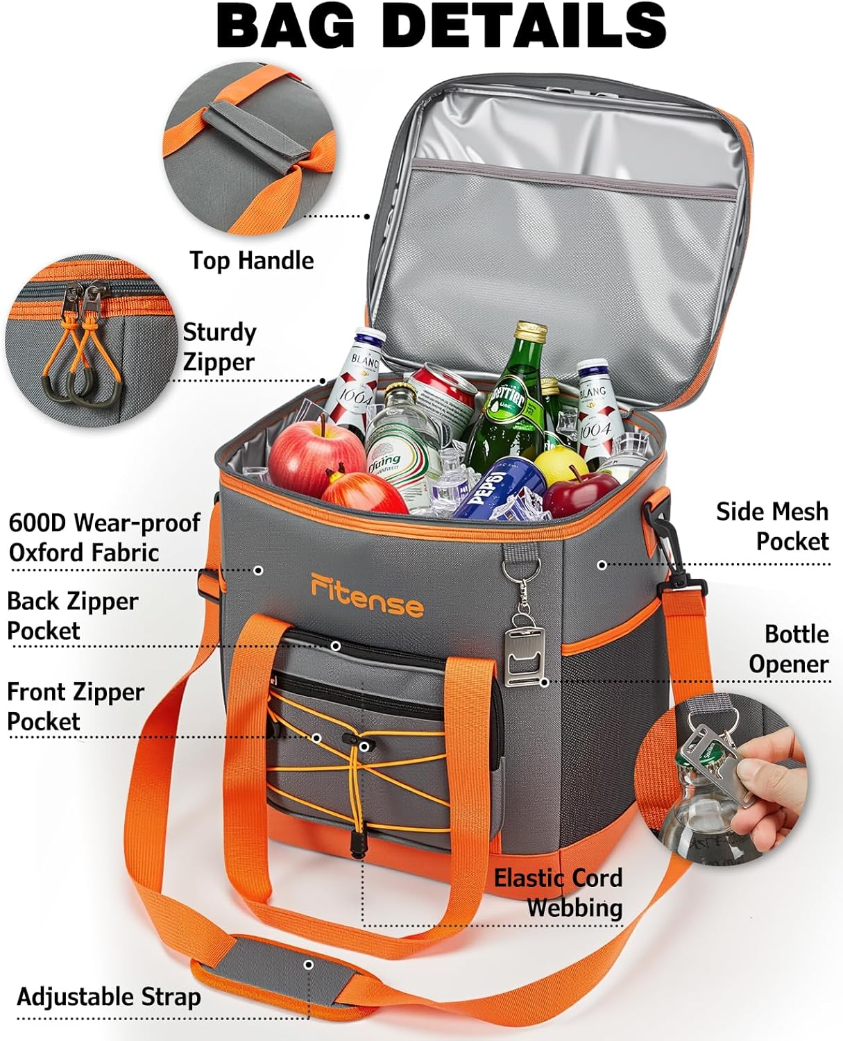 Fitense Soft Cooler Bag Insulated 50 Cans/33L, 27 Cans/20L Camping Cooler 4-Layer Leakproof, Collapsible Portable Lunch Cooler for Beach, Travel, Picnic, Grocery, Kayaking