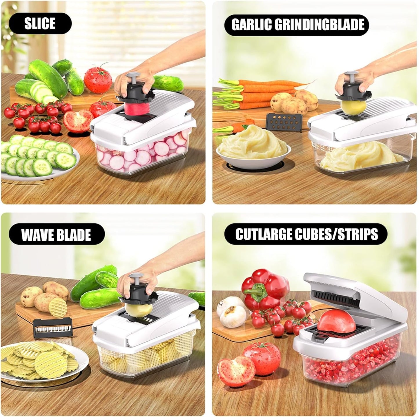 Vegetable Chopper Cutter Slicer Dicer with Container, 15-in-1 Veggie Mandoline Food Slicer for Kitchen, Fruit Onion Salad Potato Chopper Cutter Dicer, Cheese Grater, Kitchen Tools Gadgets