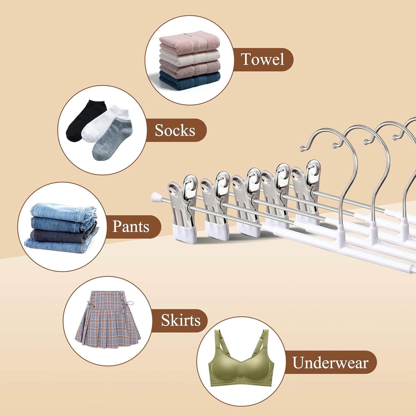 14Inch Black Pants Hangers with Clips 10 Pack Adjustable Skirt Hangers for Women Non-Slip Trousers Hanger for Jeans Clothes Hangers for Pants Heavy Duty Space Saving Shorts Hangers