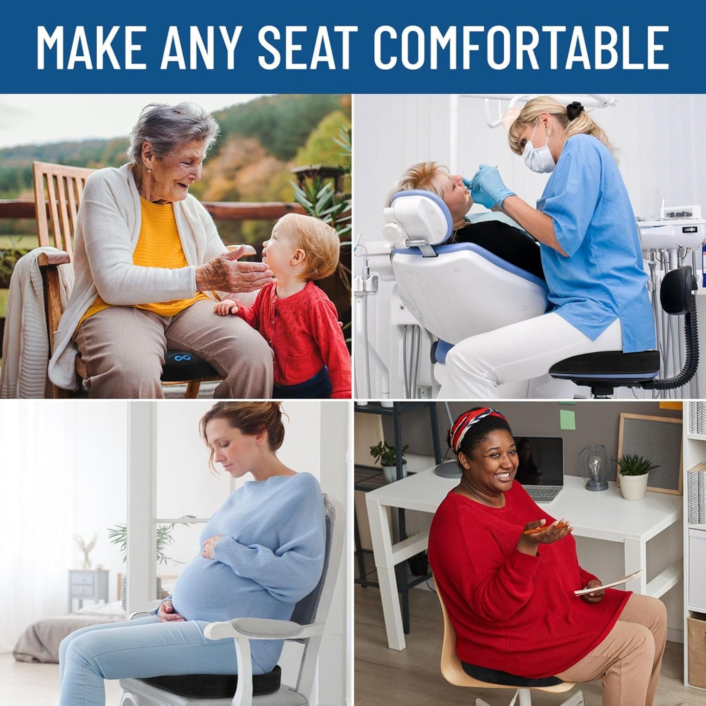 Everlasting Comfort Memory Foam Seat Cushion - Office Chair Cushion for Work, Travel, Car Support Pillow for Driving - Portable Seat for Chairs and Desks - Coussin Chaise - Black
