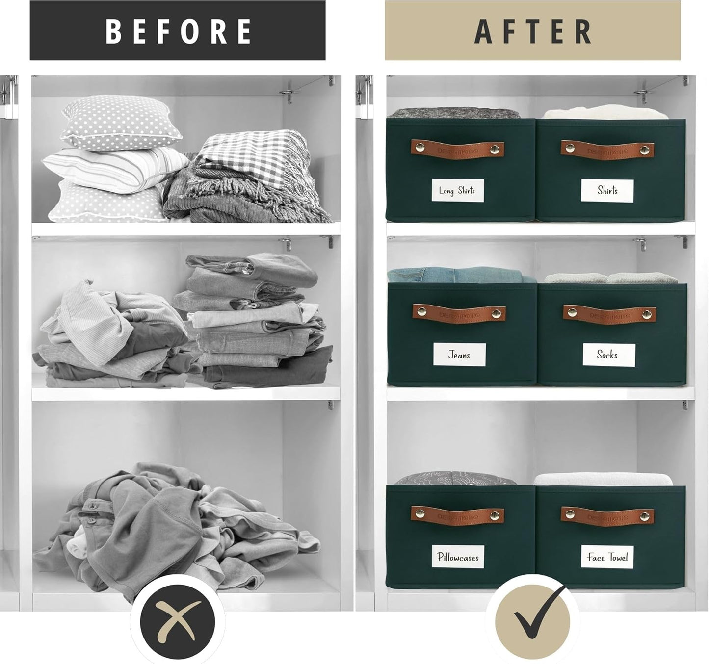 DECOMOMO Cube Storage Bin, Storage Cubes with Labels, Baskets for Shelves Kallax Linen Closet Organizers (Cube 10.5x11"/ 6pcs, Black)
