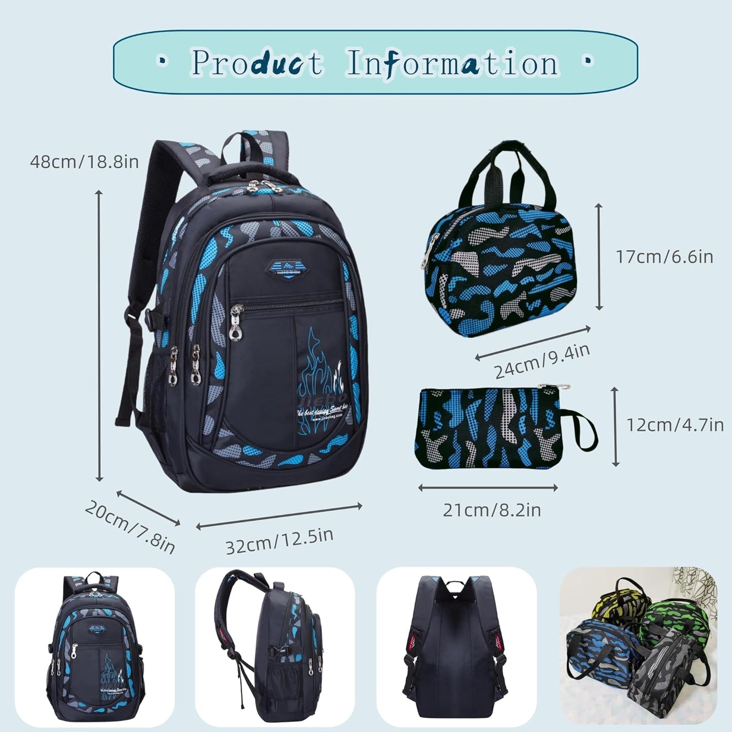 Blue-Camouflage Backpacks for Boys School Elementary, Camouflage Boys School Bags Capacity Bookbags