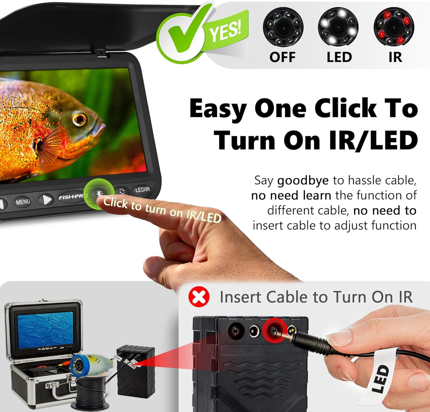 FishPRO Upgrade (HD1080P) Underwater Fishing Camera 7''IPS, Ice Fishing Camera Underwater w/ 10,000mAh(Ease to Use), MOQCQGR Portable Fish Finder for Lake Ice Fish, USB-C, 25m/82ft