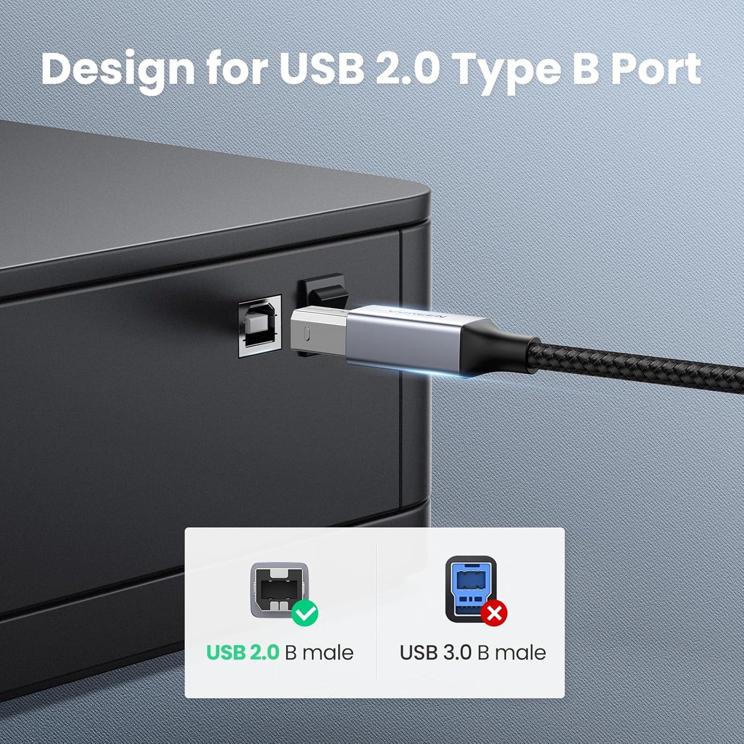UGREEN USB C Printer Cable C to A Printer Scanner Braided MIDI Cable Compatible with DJ Controller, MIDI Keyboard, Digital Mixing Console, Piano Keyboard for MacBook Pro, iPad, 6ft