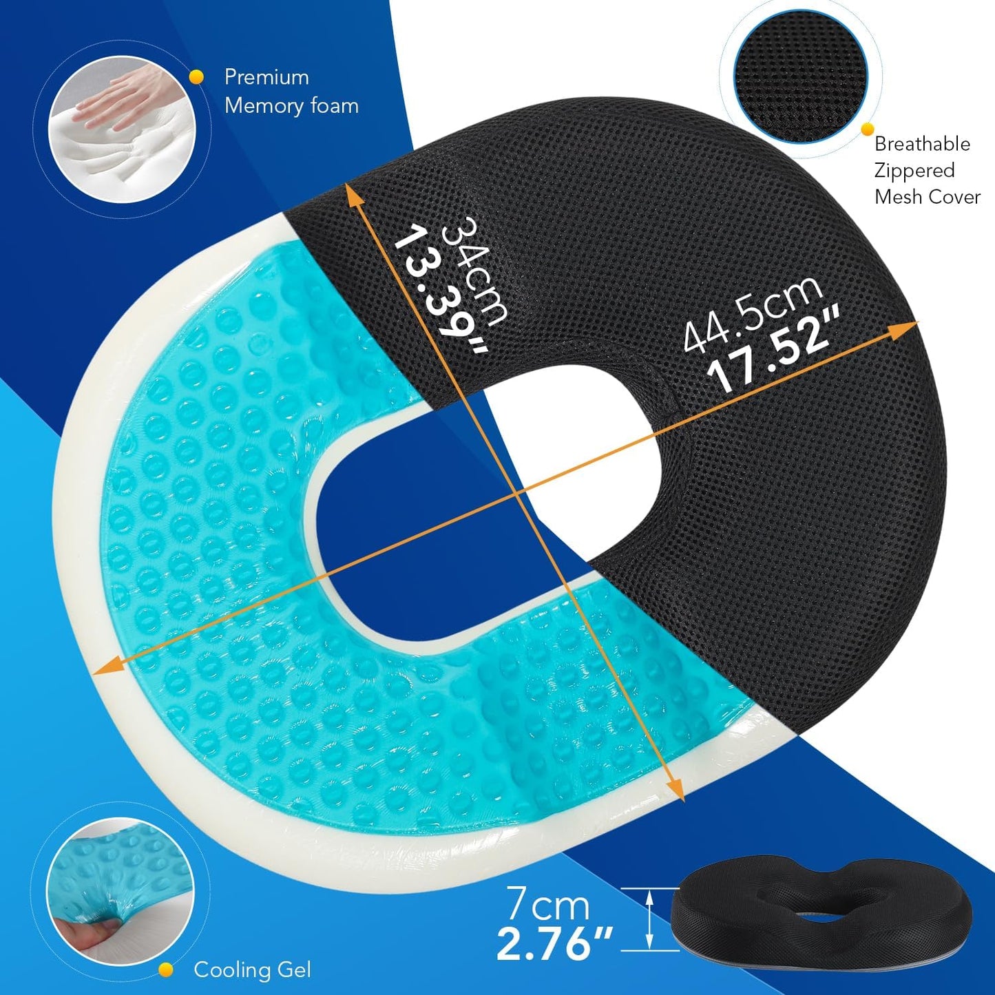 Gel Lumbar Support for Office Chair Back Support for Lower Back Pain Relief Cooling Chair Back Support Cushion Improves Posture Back Rest Memory Foam Back Support Pillow for Gaming Chair, Driving Seat