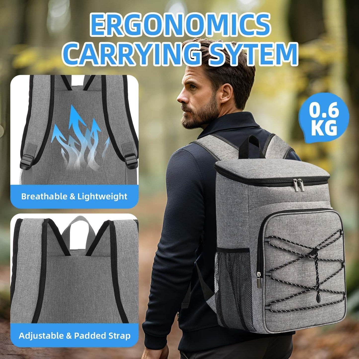 Bagtopia Camping Cooler Backpack 25 Cans, Leak Proof Insulated Thermal Bag, Beach Travel Picnic Lunch Backpack for Men Women