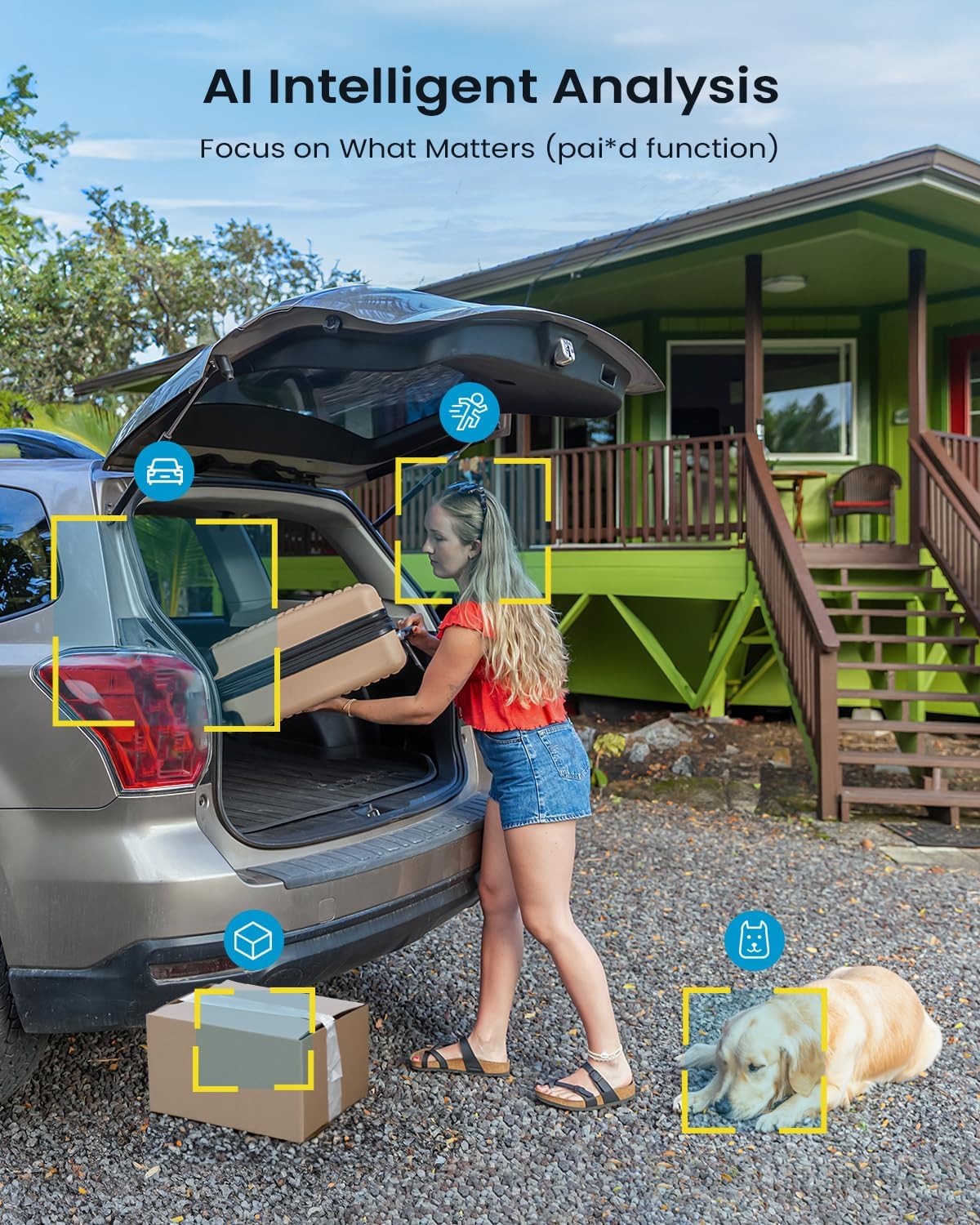 ieGeek 2K Security Cameras Wireless Outdoor, with Adjustable&Removable Solar Panel, 360°PTZ, Color Night Vision, 2.4G WiFi Camera Surveillance Exterieur, Smart Motion Sensor, Light&Siren,Work w/Alexa