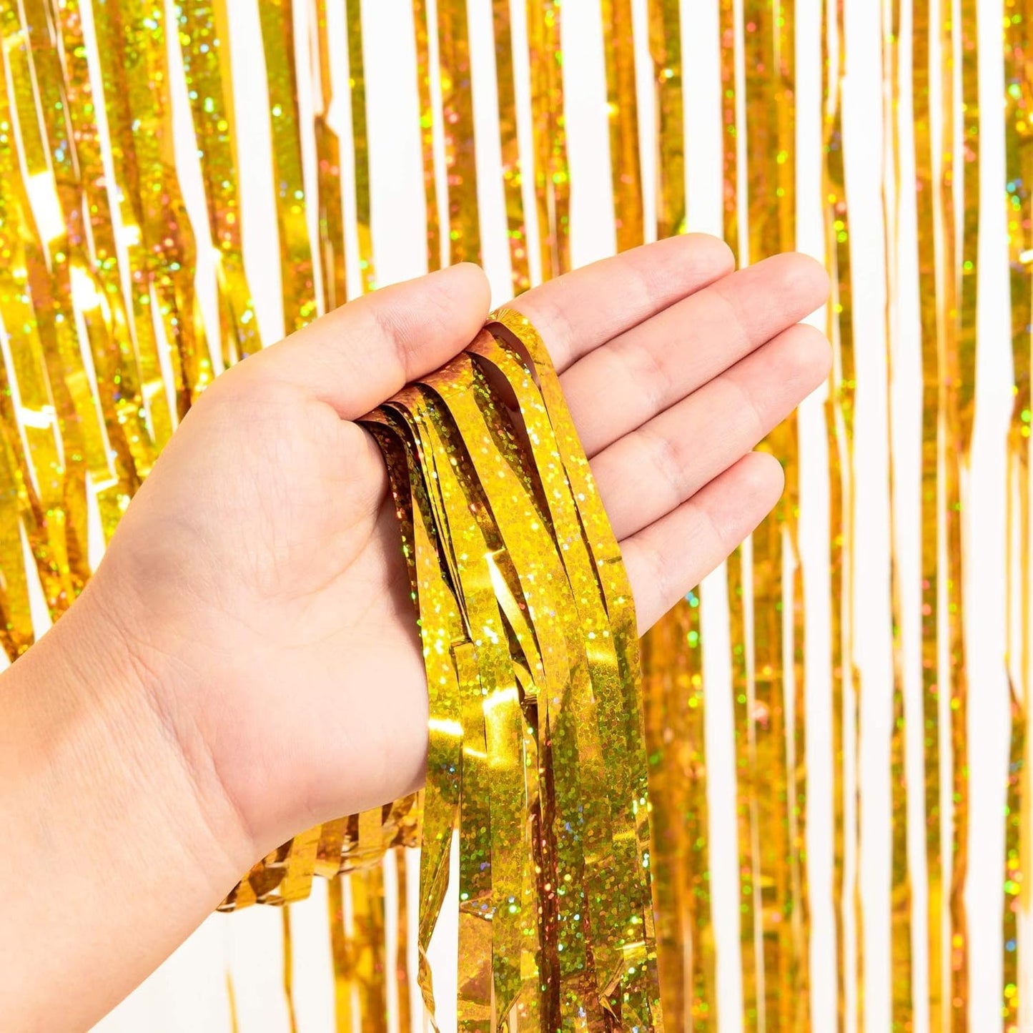 GREATRIL Iridescent Party Tinsel Fringe Backdrop Decorations - Holographic Foil Streamers Curtain for Mermaid/Under The Sea/Frozen/Ocean/Disco/Birthday Themed 3.2ft x 6.5ft - 2 PCS