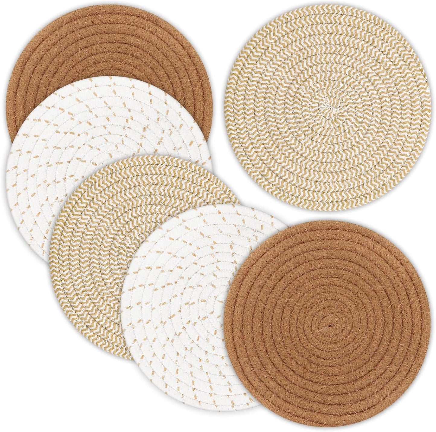 Trivets for Hot Dishes, Pots and Pans, 8 Inches Hot Pads 5 Pcs, Pot Holders for Kitchen, Heat Resistant Mat Protect Counter, Coasters Set Home Essentials Farmhouse Decor (Blue)