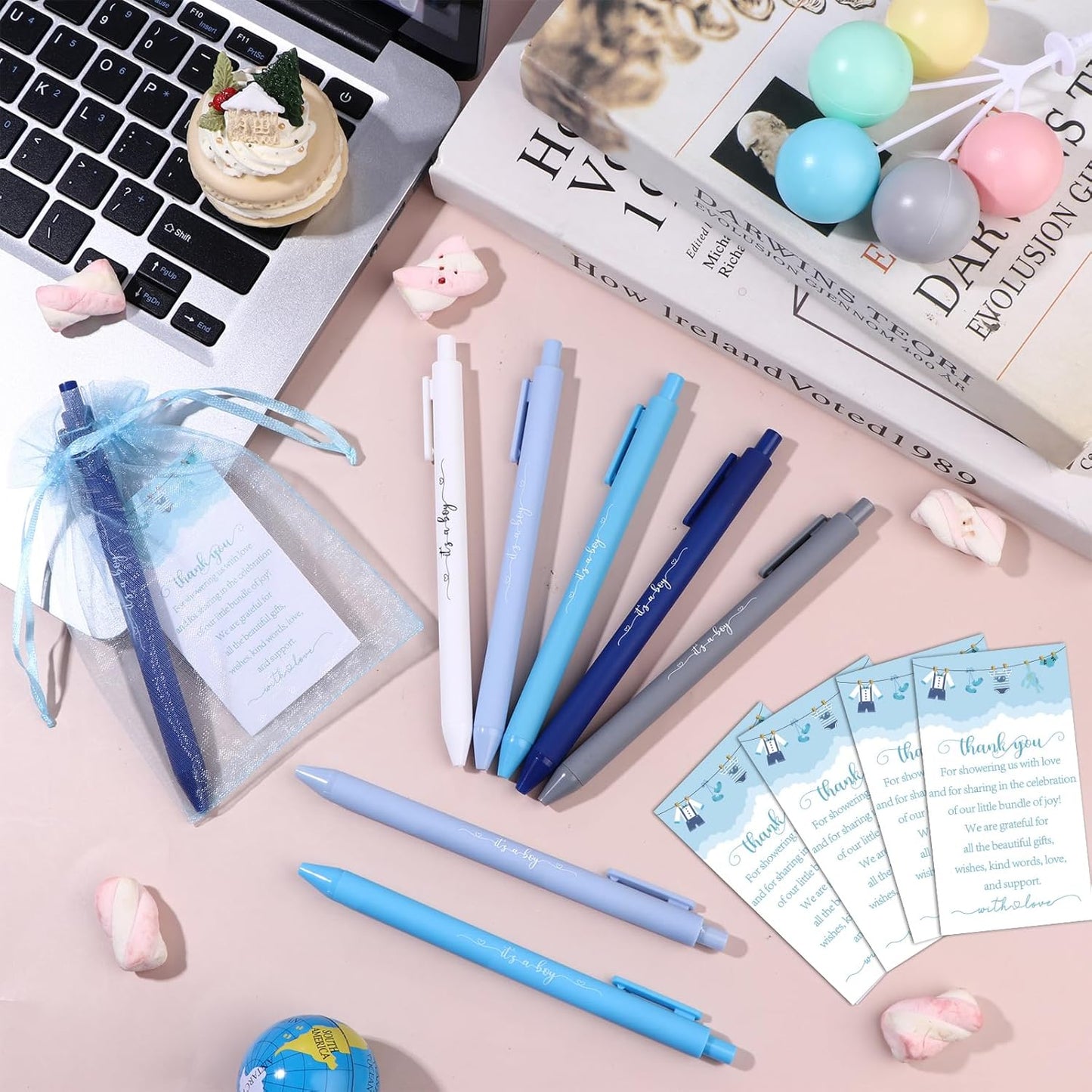 50 Set Baby Shower Favors for Guests It's a Boy Ballpoint Pens Thank You Gift Cards Organza Bags Baby Shower Gifts for Office School Student Writing Gender Reveal Party Favors Birthday Game Prizes