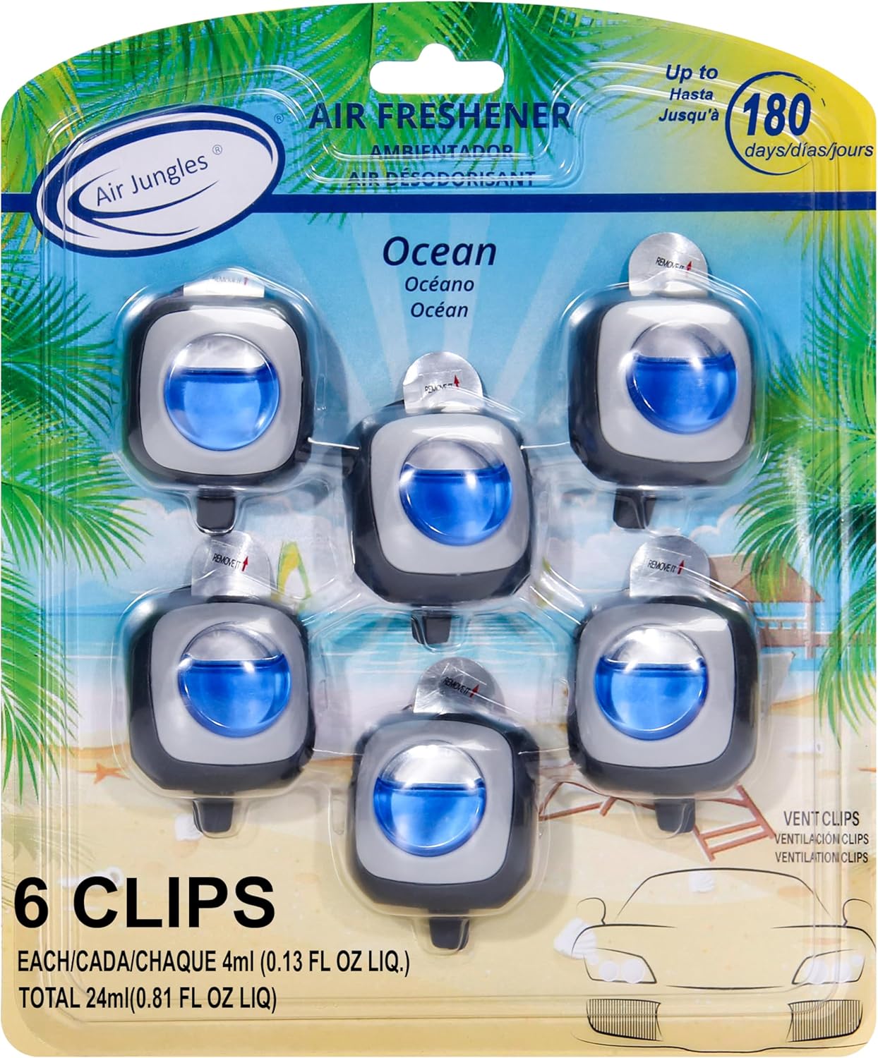 Air Jungles New Car Scent Car Air Freshener Clip, 6 Car Freshener Vent Clips, 4ml Each, Long Lasting Air Freshener for Car, Up to 180 Days Car Refresher Odor Eliminator