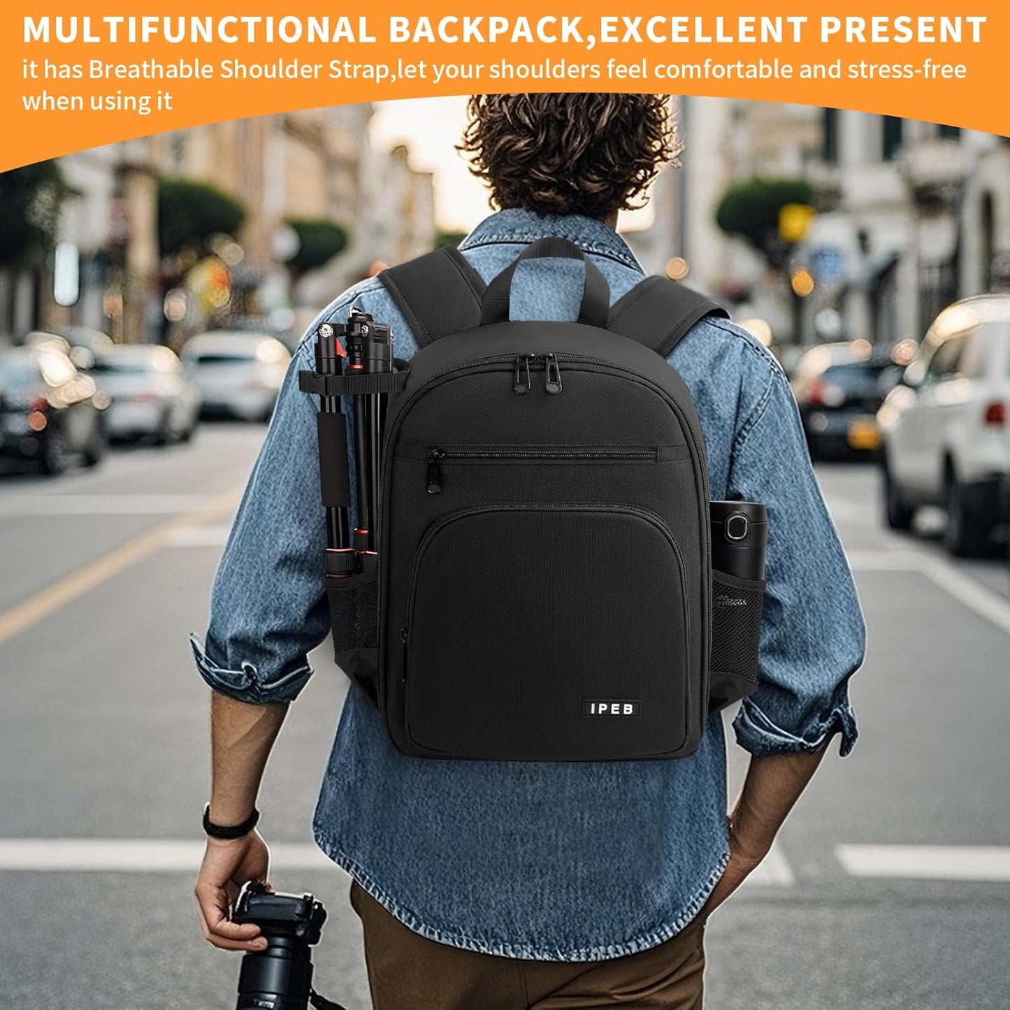 IPEB Camera Backpack Bag with Tripod Holder Water Resistant Camera Cases Photography Backpack Anti-Theft for DSLR Camera