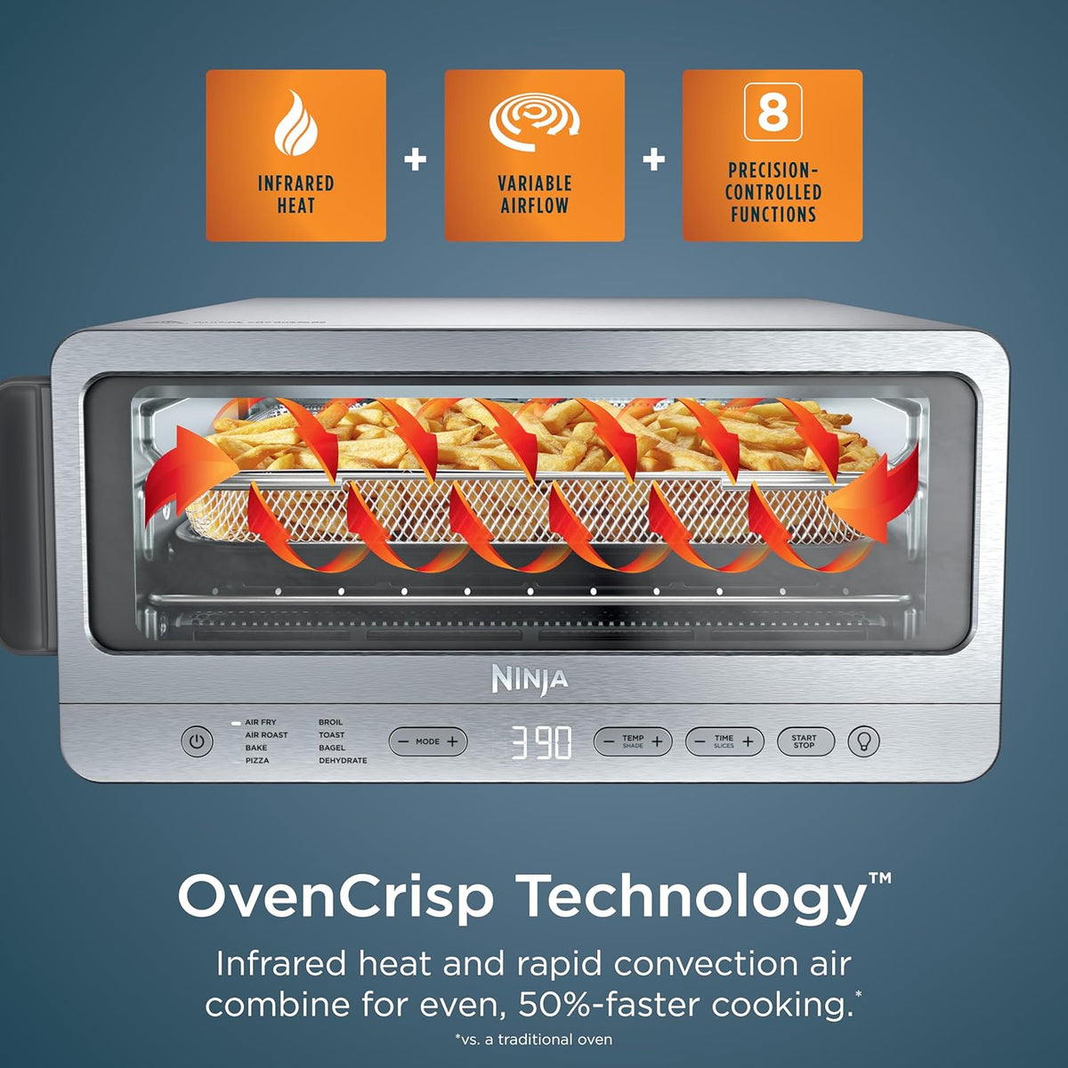 8-in-1 Flip Toaster Oven & Air Fryer | Stainless Steel Countertop Convection Oven