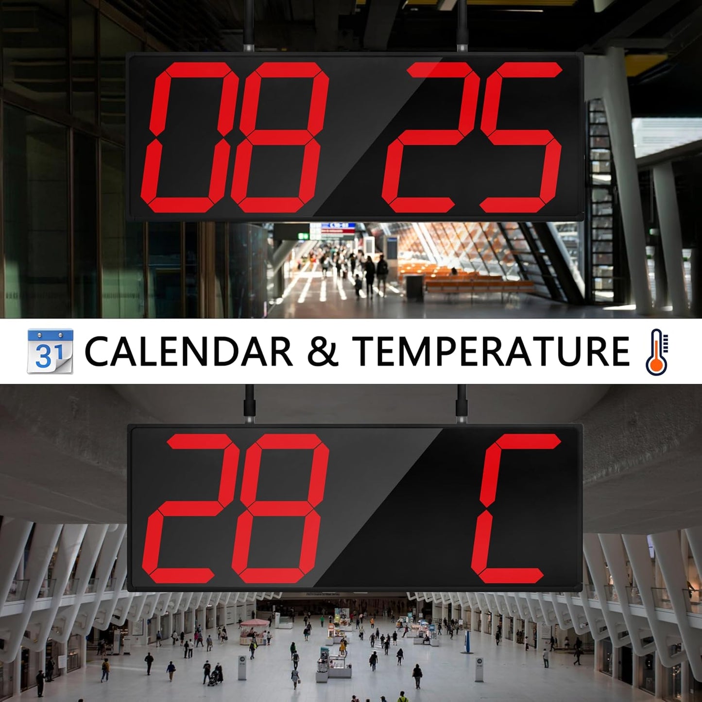 CHKOSDA Digital Wall Clock with Double Sided Display, Large Digital Clock with Timer,Alarm,Temperature and Date,Two Faced Hanging Wall Clock with 6''Number (White)