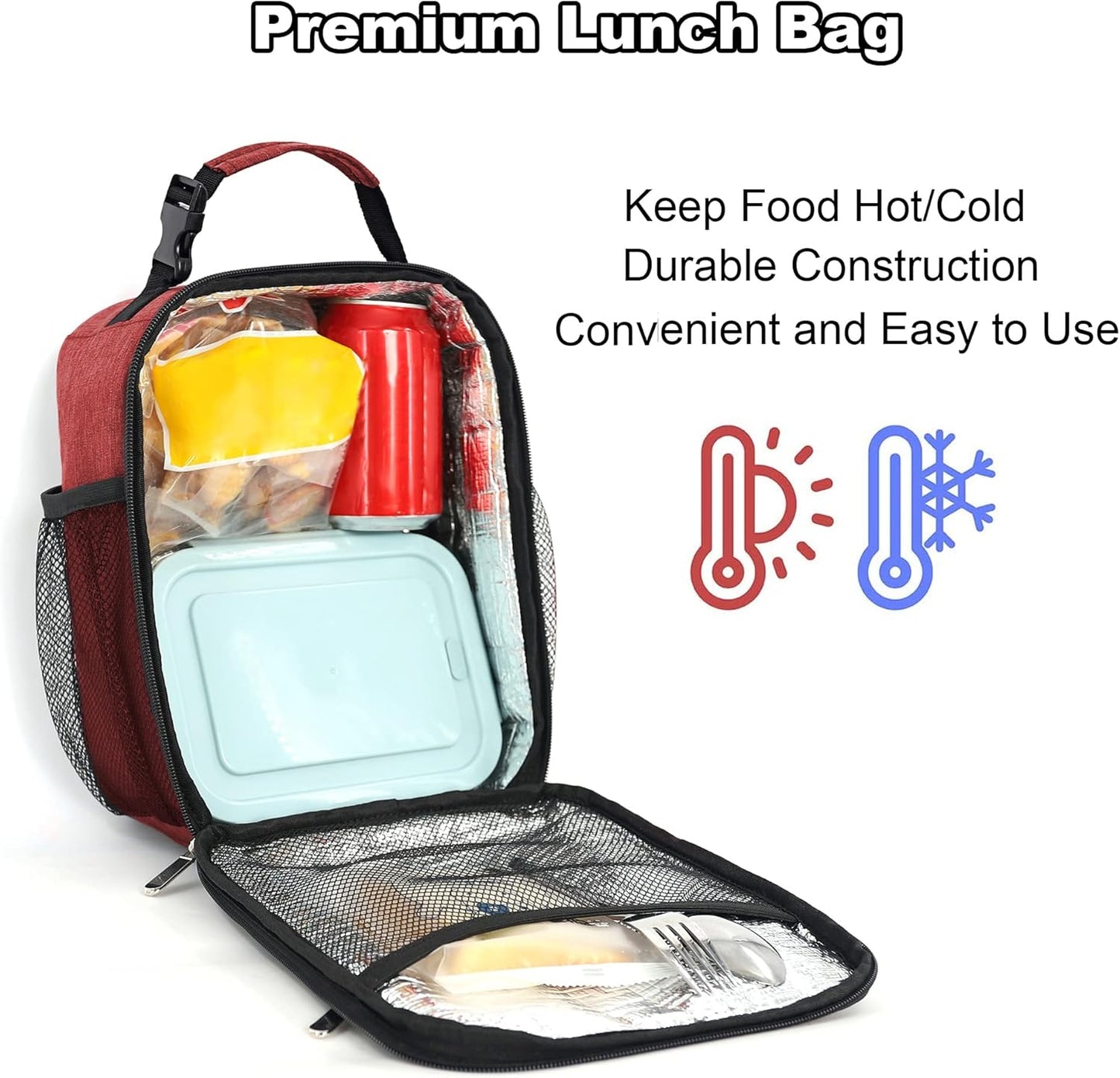 Lunch Box for Men Women Adults Small Lunch Bag for Office Work Picnic - Reusable Portable Lunchbox, Black