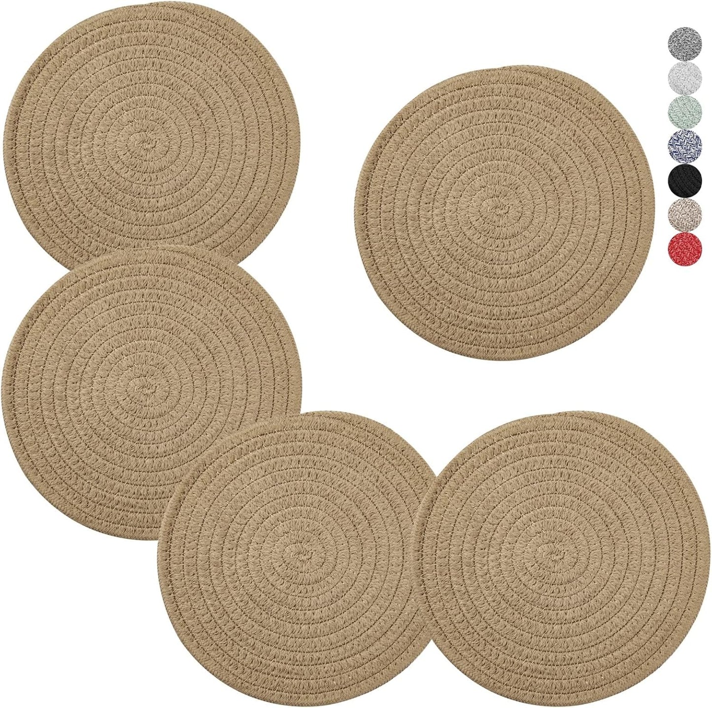 Trivets for Hot Dishes, Pots and Pans, 8 Inches Hot Pads 5 Pcs, Pot Holders for Kitchen, Heat Resistant Mat Protect Counter, Coasters Set Home Essentials Farmhouse Decor (Blue)