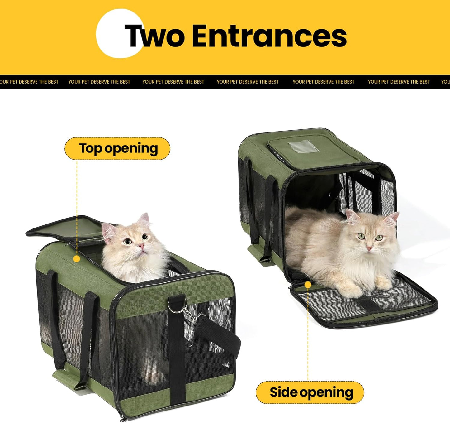 Conlun Cat Carrier Airline Approved, Soft-Sided Dog Carrier with Inner Safety Leash, Pet Transport Carrier for Small-Medium Cats Puppies up to 15 Lbs, Collapsible Travel Kitten Carrier Bag -Black M