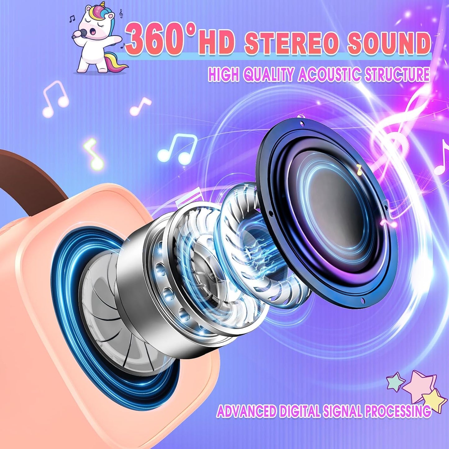 Mini Karaoke Machine for Kids, Exssary 3 4 5 6 7 8-12 Year Old Girl Gifts Portable Bluetooth Speaker with 2 Wireless Microphone Unicorn Toys Birthday Gifts for Girls Kids Teens (Pink)
