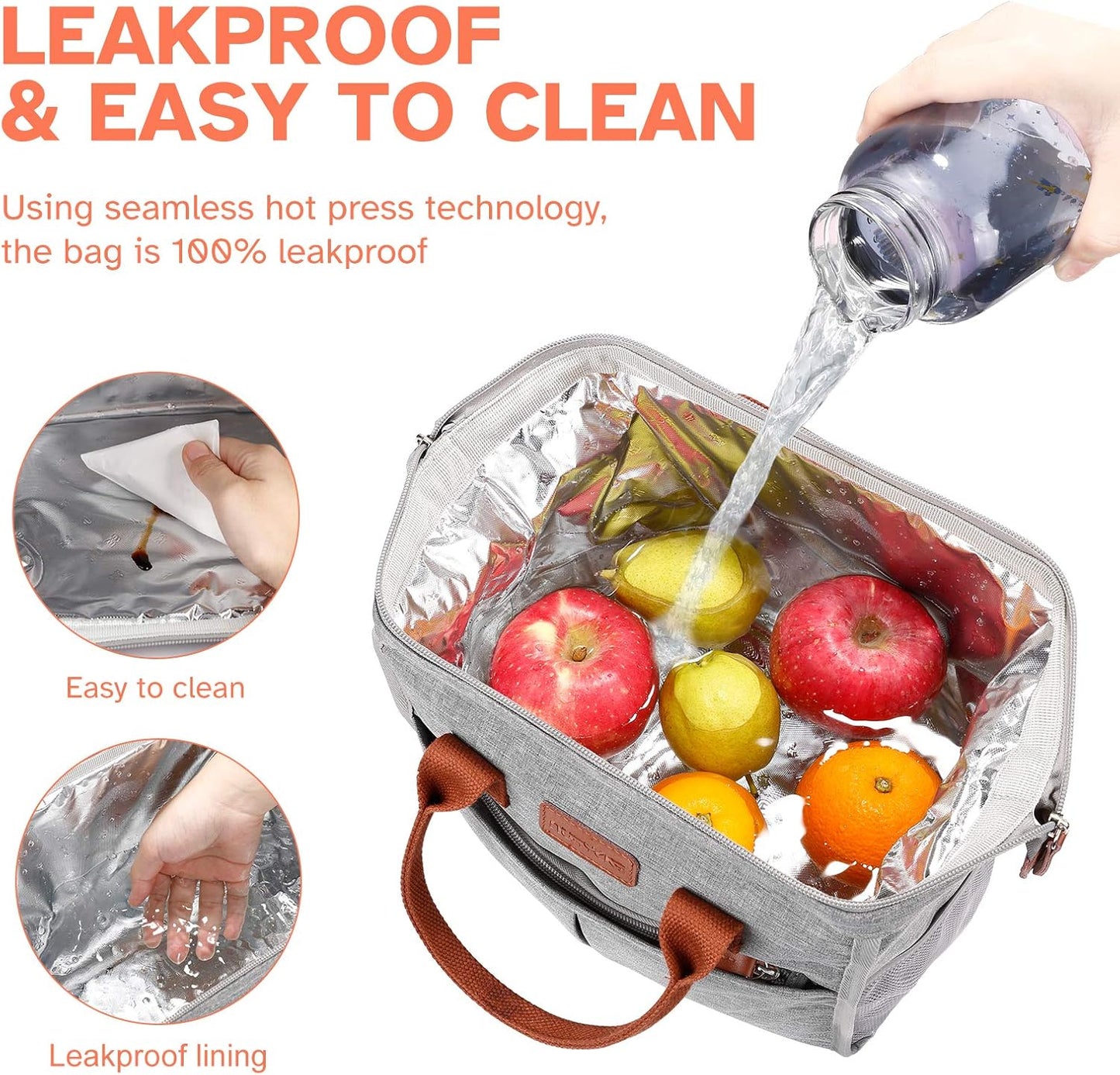 Lunch Bag for Women & Men, Insulated Lunch Box Cooler Tote Bags, Adult Reusable Lunch Boxes with Water Resistant for Work, Travel and Picnic (Grey)