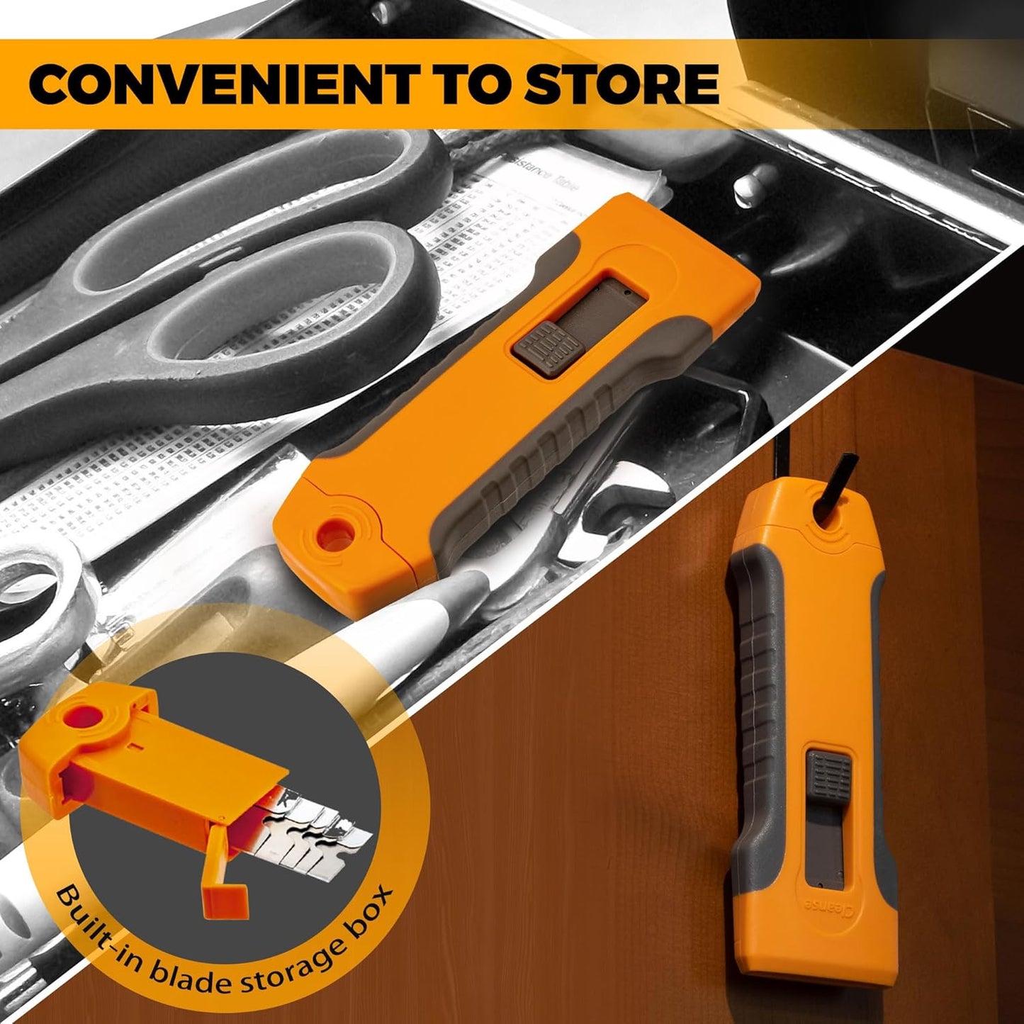 Razor Blade Scraper with 15 Spare Replacements - Glass Stove Top, Oven, Cooktop Scraper for Easy & Safe Cleaning, Decal & Sticker Removal, Non-Scratch, Comfortable Grip, Perfect for Home & Auto Use