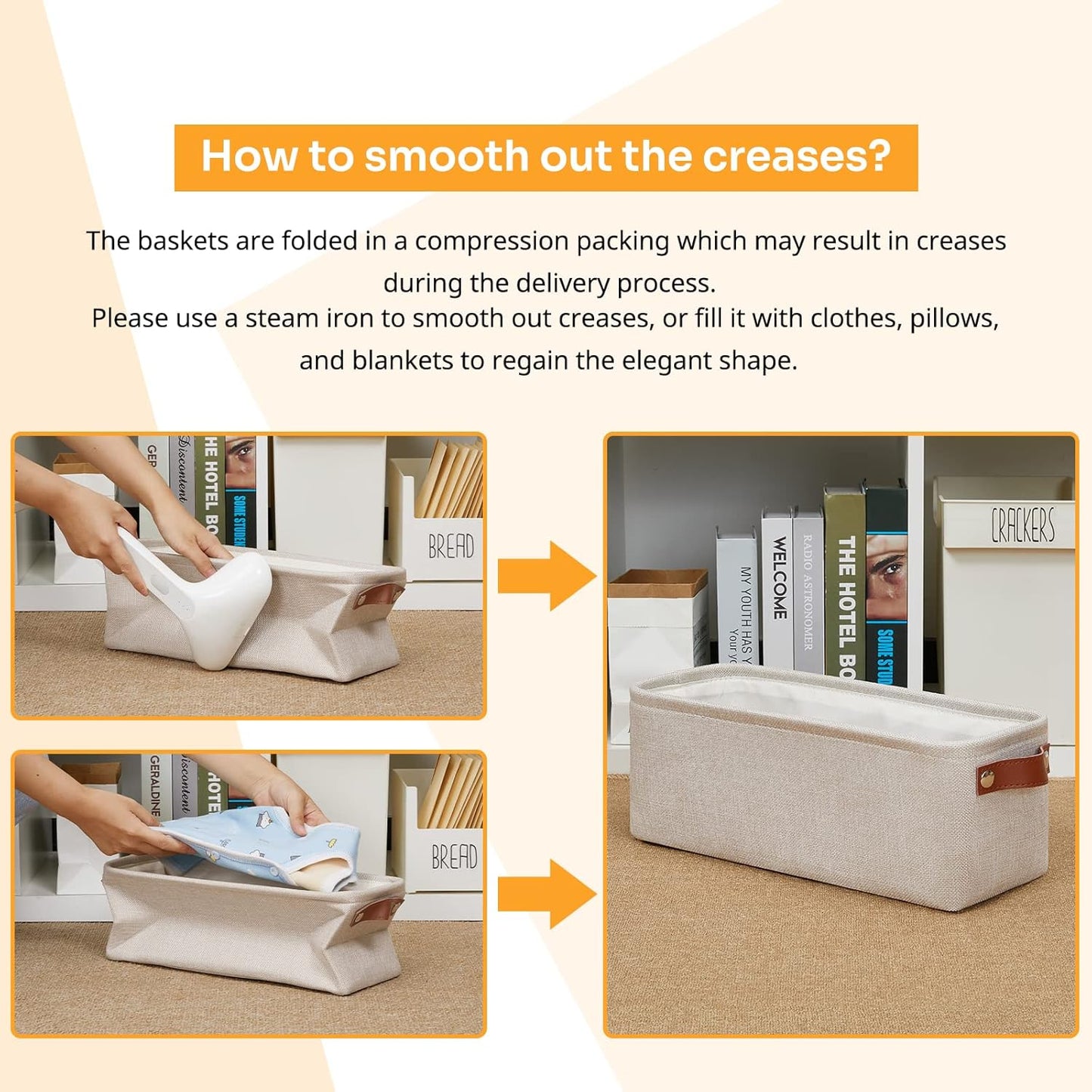 DULLEMELO Storage Baskets for Shelves, Fabric Collapsible Rectangular Storage Bins for Shelves, Closets, Nursery, Home, Office, Empty Gift Baskets (White&Teal)