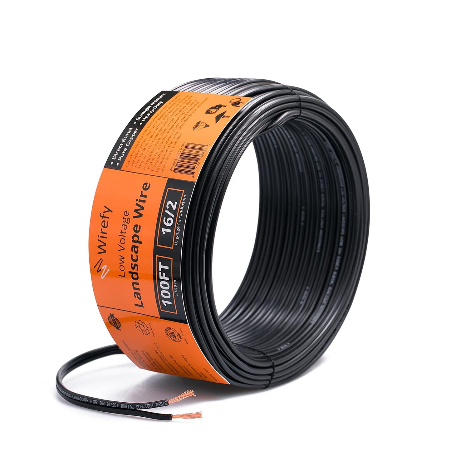 Wirefy 16/2 Low Voltage Landscape Lighting Copper Wire - 16-Gauge 2-Conductor 100 Feet | Low-Voltage Wire | Low Voltage Wiring | Low Voltage Wire 16/2 | Landscape Wire 16 2
