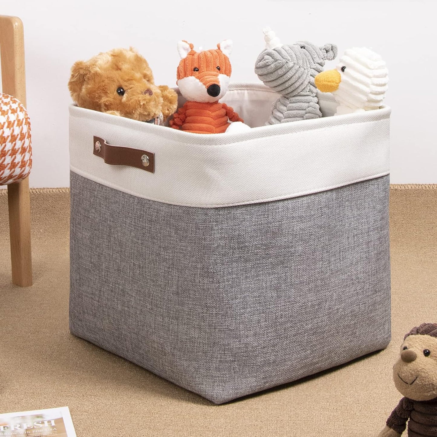 DULLEMELO Storage Baskets for Shelves, Fabric Collapsible Rectangular Storage Bins for Shelves, Closets, Nursery, Home, Office, Empty Gift Baskets (White&Teal)