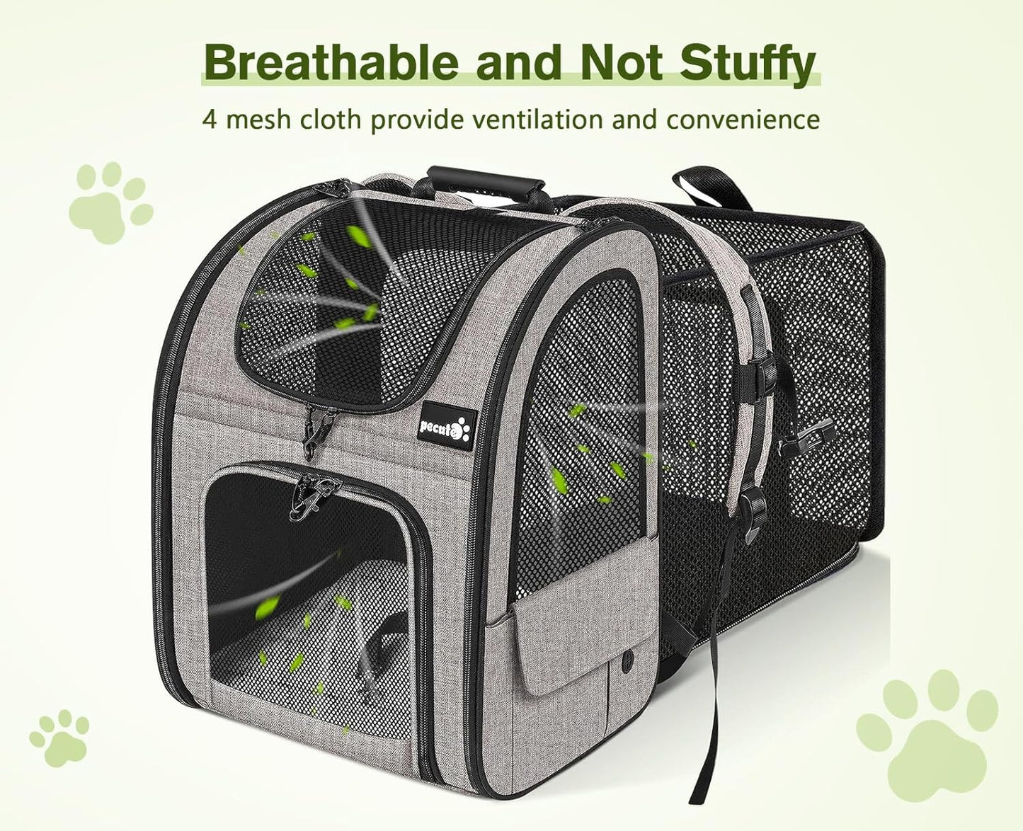 Pecute Pet Carrier Backpack, Dog Carrier Backpack Expandable with Breathable Mesh for Pets <6kg, Pet Backpack Carrier for Hiking Travel Camping Outdoor