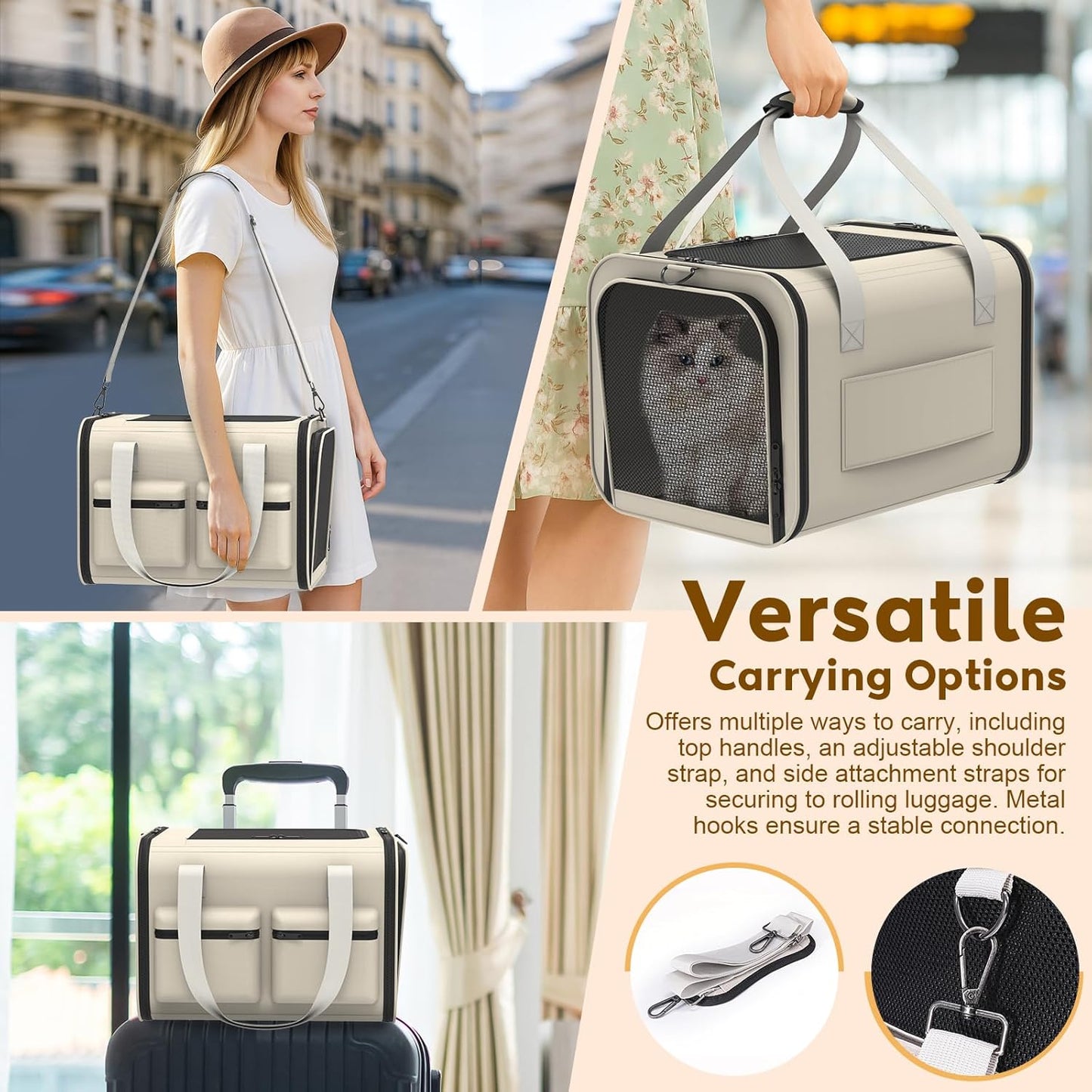 Cat Carrier Soft Airline Approved - Small Dog Travel Carrier Bag for Pets Up to 15Lbs, Breathable & Comfortable Pet Carrier for Cats & Small Dogs, TSA Approved for Airplane, Car, Camping, Vet Visits