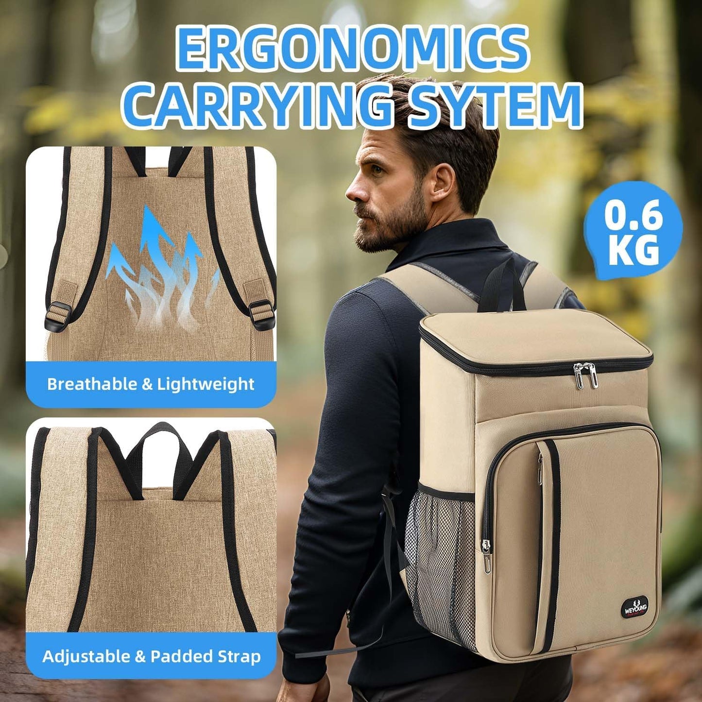 Bagtopia Camping Cooler Backpack 25 Cans, Leak Proof Insulated Thermal Bag, Beach Travel Picnic Lunch Backpack for Men Women