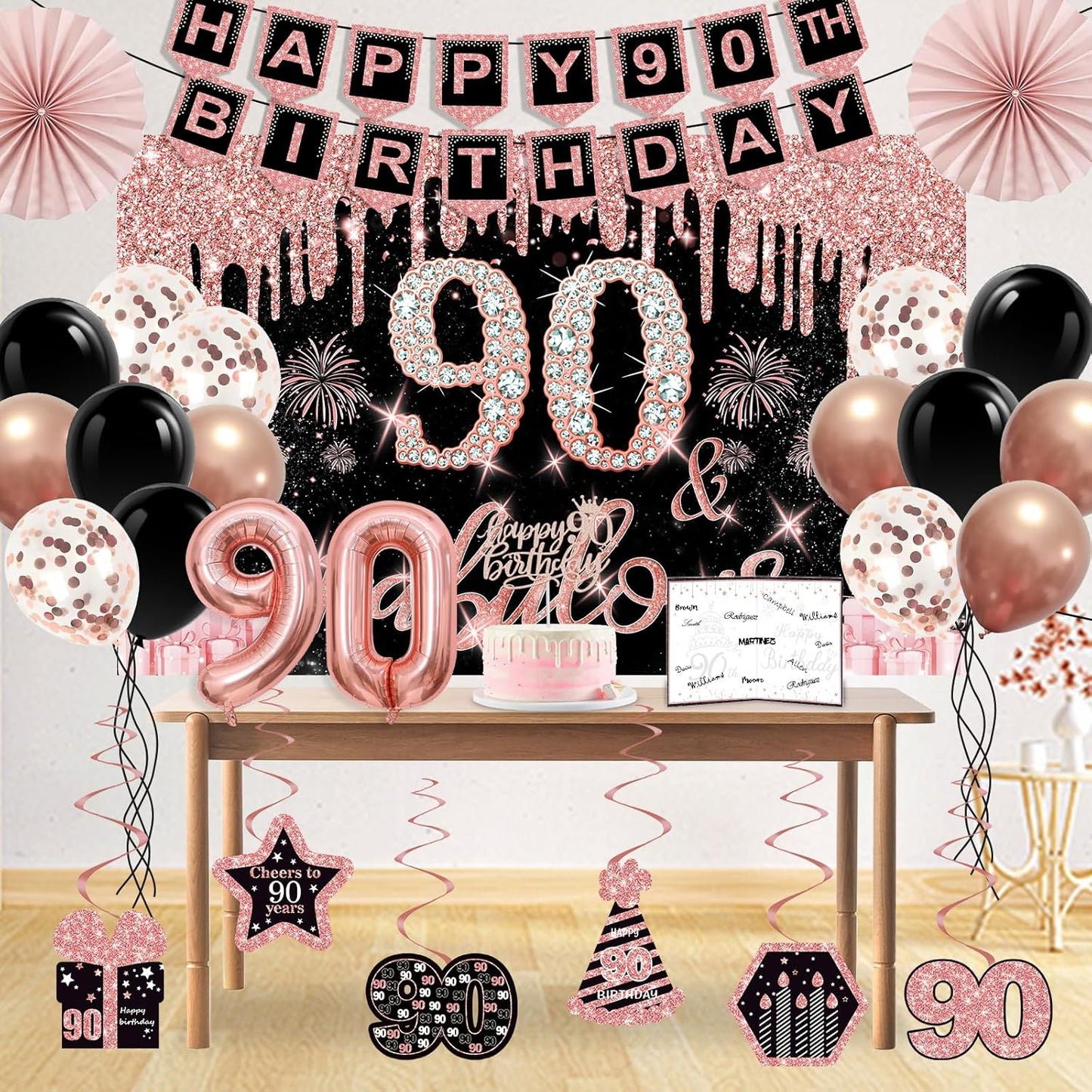 40th Birthday Decorations for Women,32pcs 40th Birthday Party Decorations,Including Backdrop, Crown,Sash,banner, Hanging Swirl,Cake Topper,balloons,Paper Fans,Anniversary Card and paper fans
