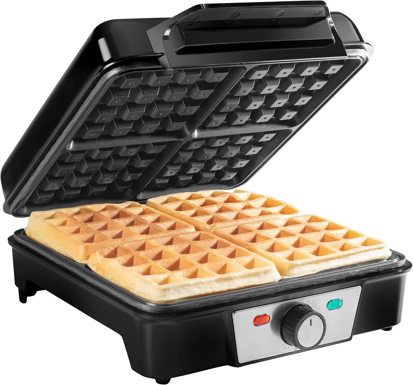 CucinaPro Four Square Belgian Waffle Maker, Extra Large Stainless Steel Kitchen Appliance w Nonstick Waffler Iron Plates Makes 4 Fluffy Waffles, Great Griddle for Family Breakfast or Housewarming Gift