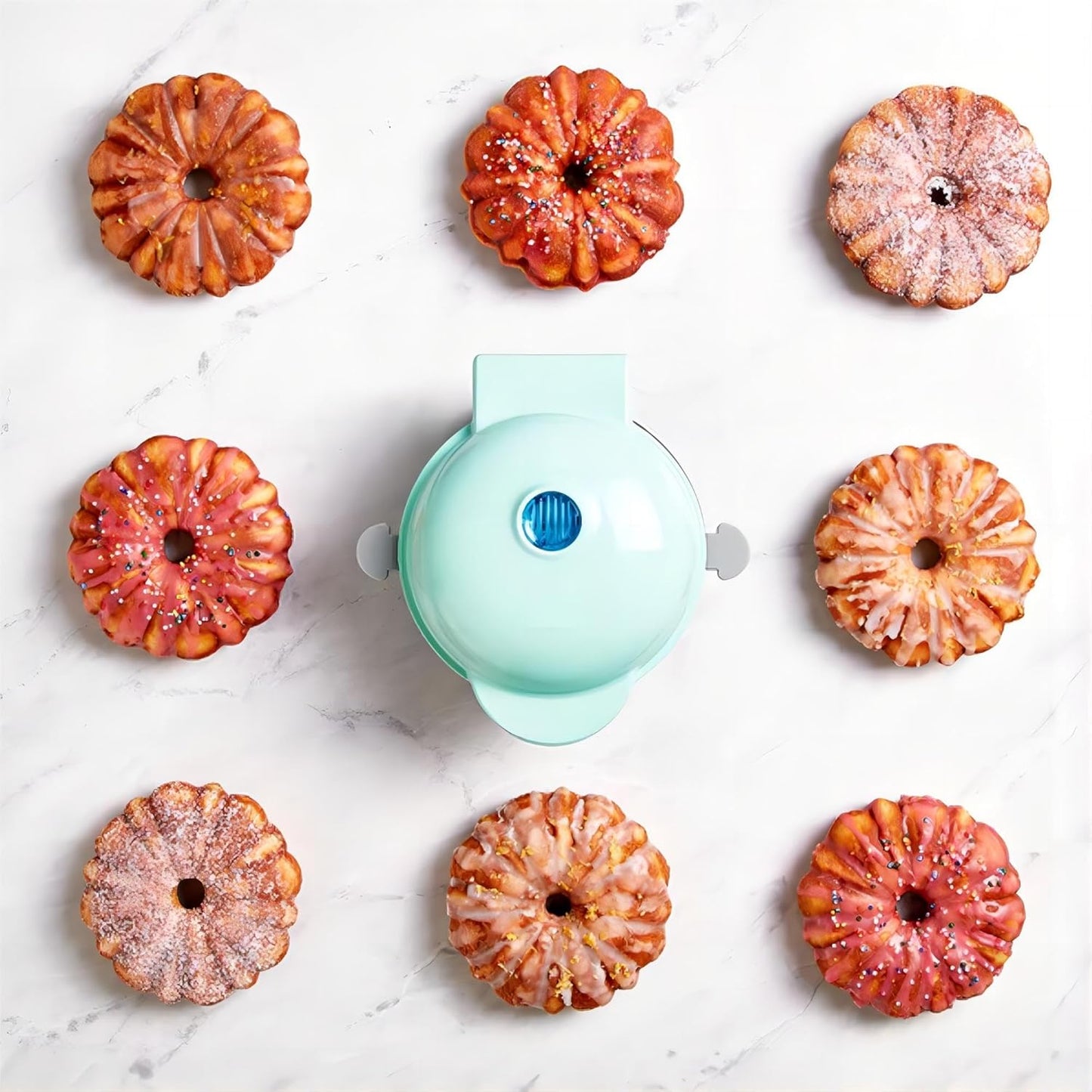 Mini Maker Waffle Maker 5“ Non-Stick Waffler Iron Stuffler Stuffed Wafflera Adjustable Browning Control, Heart, Azure