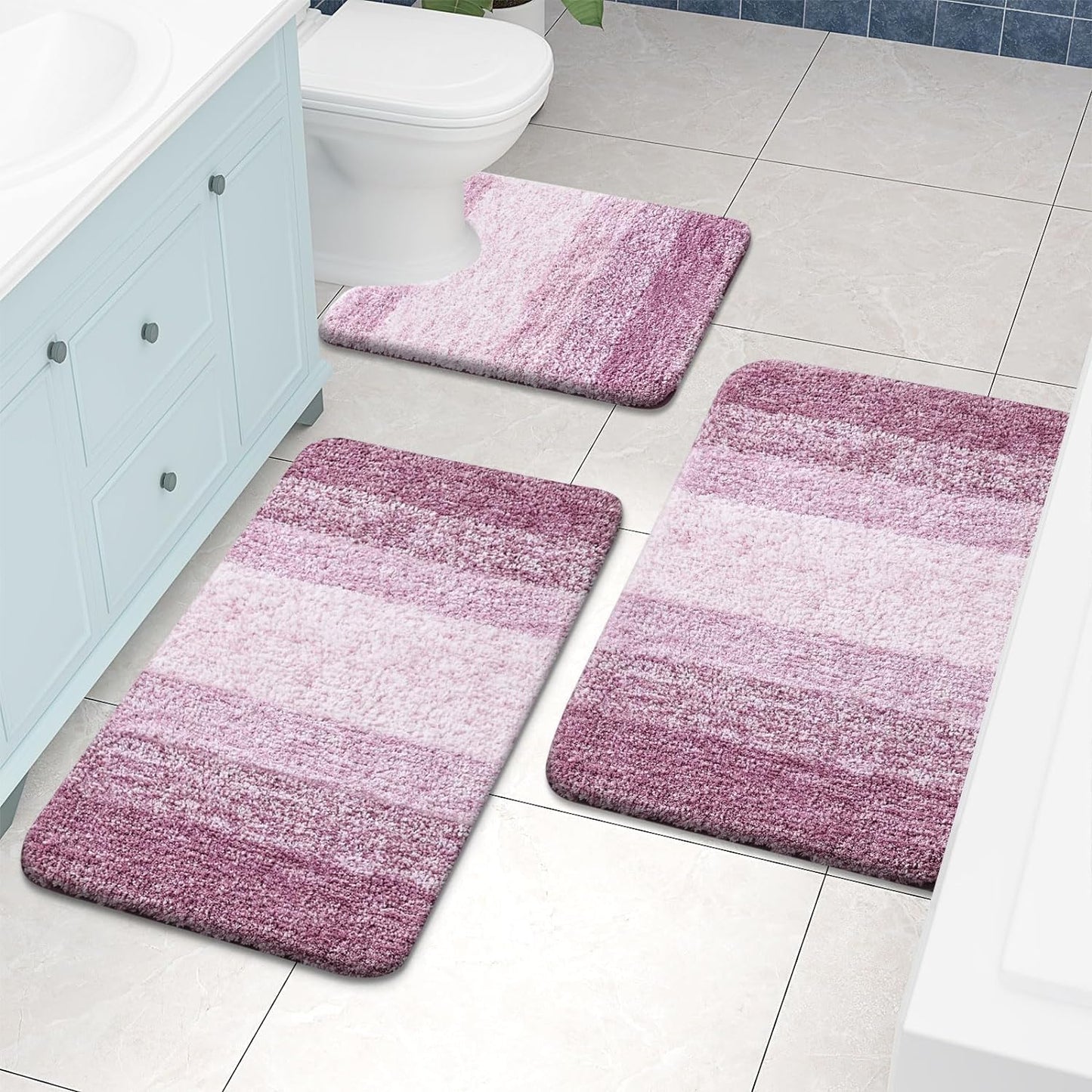 OLANLY Luxury Microfiber Bath Mat, Extra Soft and Absorbent Bathroom Mat, Non-Slip Plush Shaggy Bathroom Rug, Machine Wash Dry, Bath Rugs for Bathroom Floor, Tub and Shower, 16x24, Grey