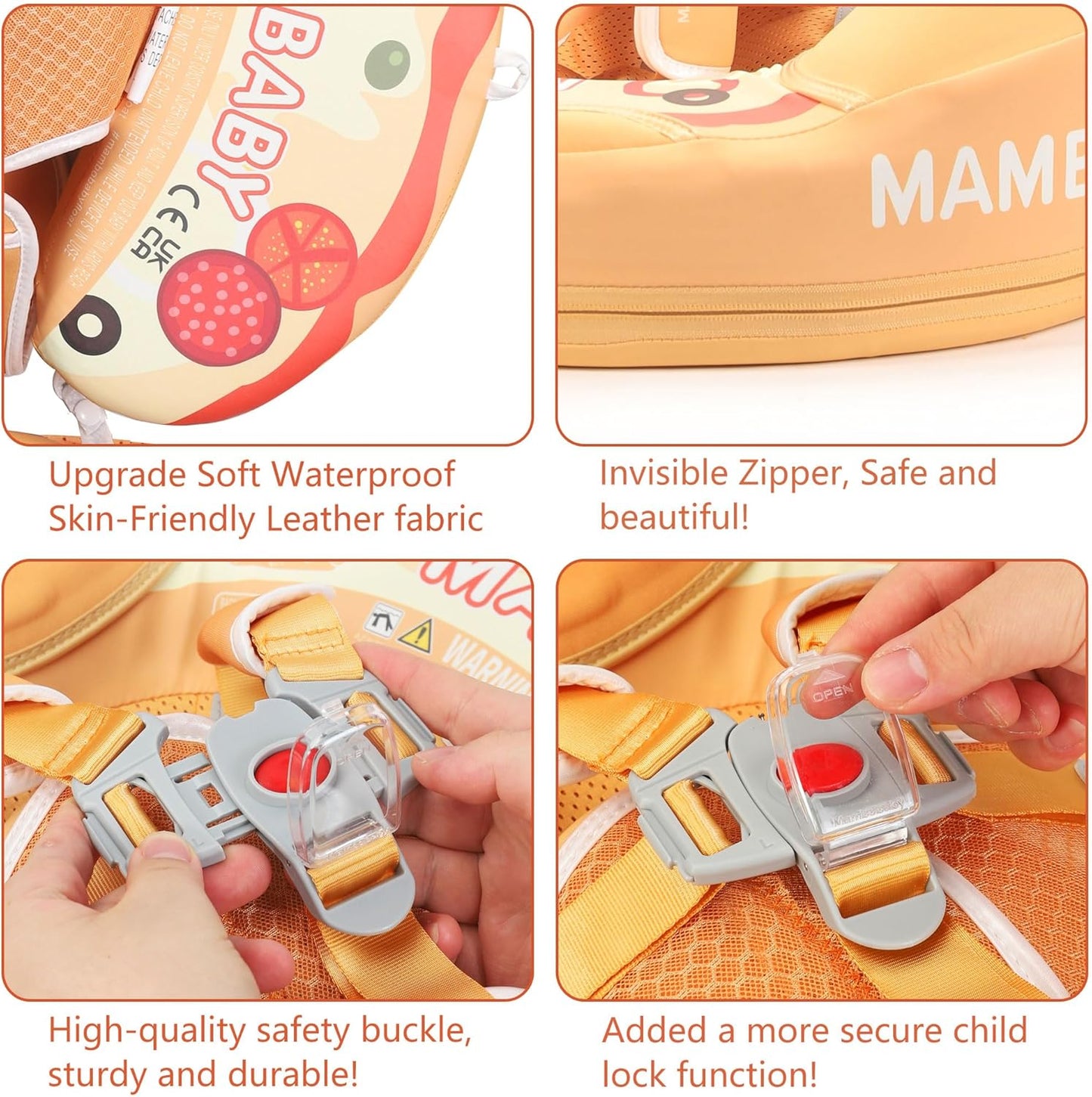 Mambobaby Baby Swim Float with Canopy, Non-Inflatable Solid Baby Float, Upgrade Soft Skin-Friendly Material Infant Swim Float