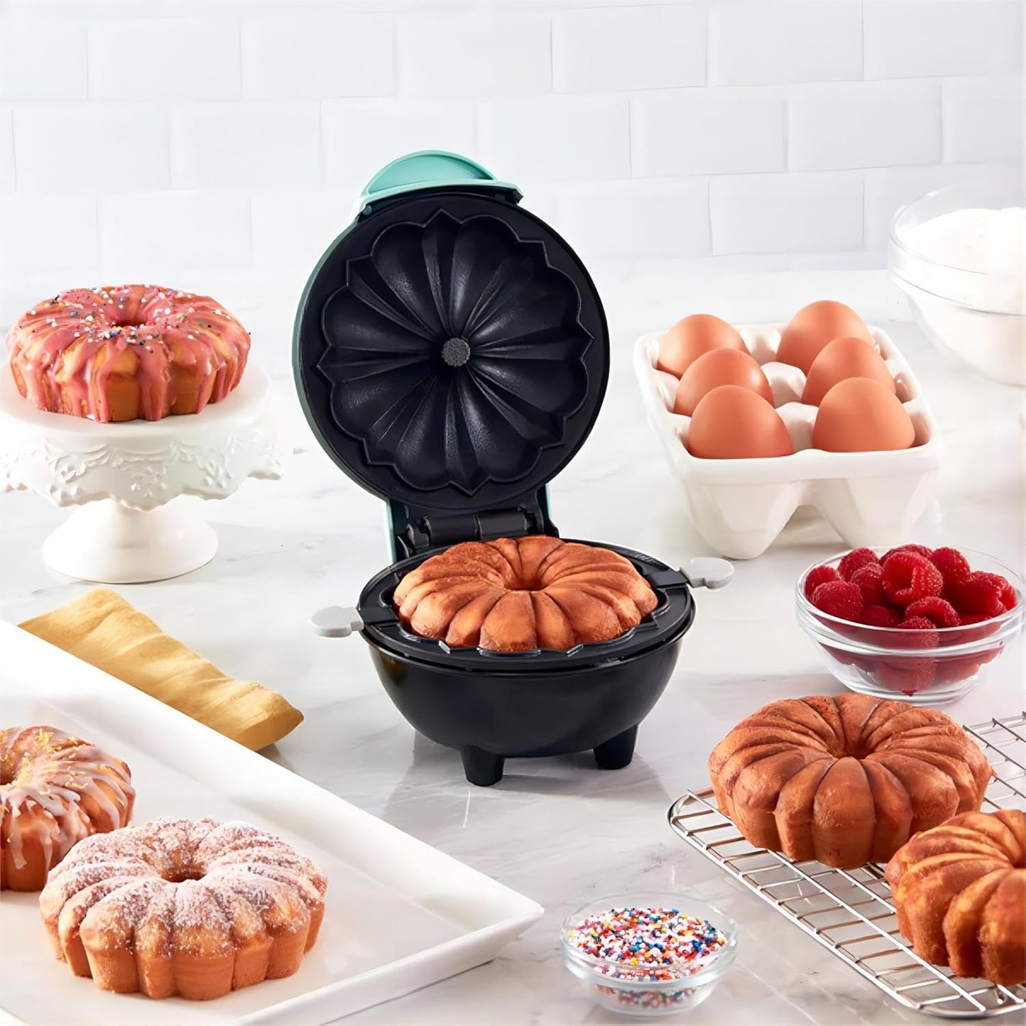 Mini Maker Waffle Maker 5“ Non-Stick Waffler Iron Stuffler Stuffed Wafflera Adjustable Browning Control, Heart, Azure