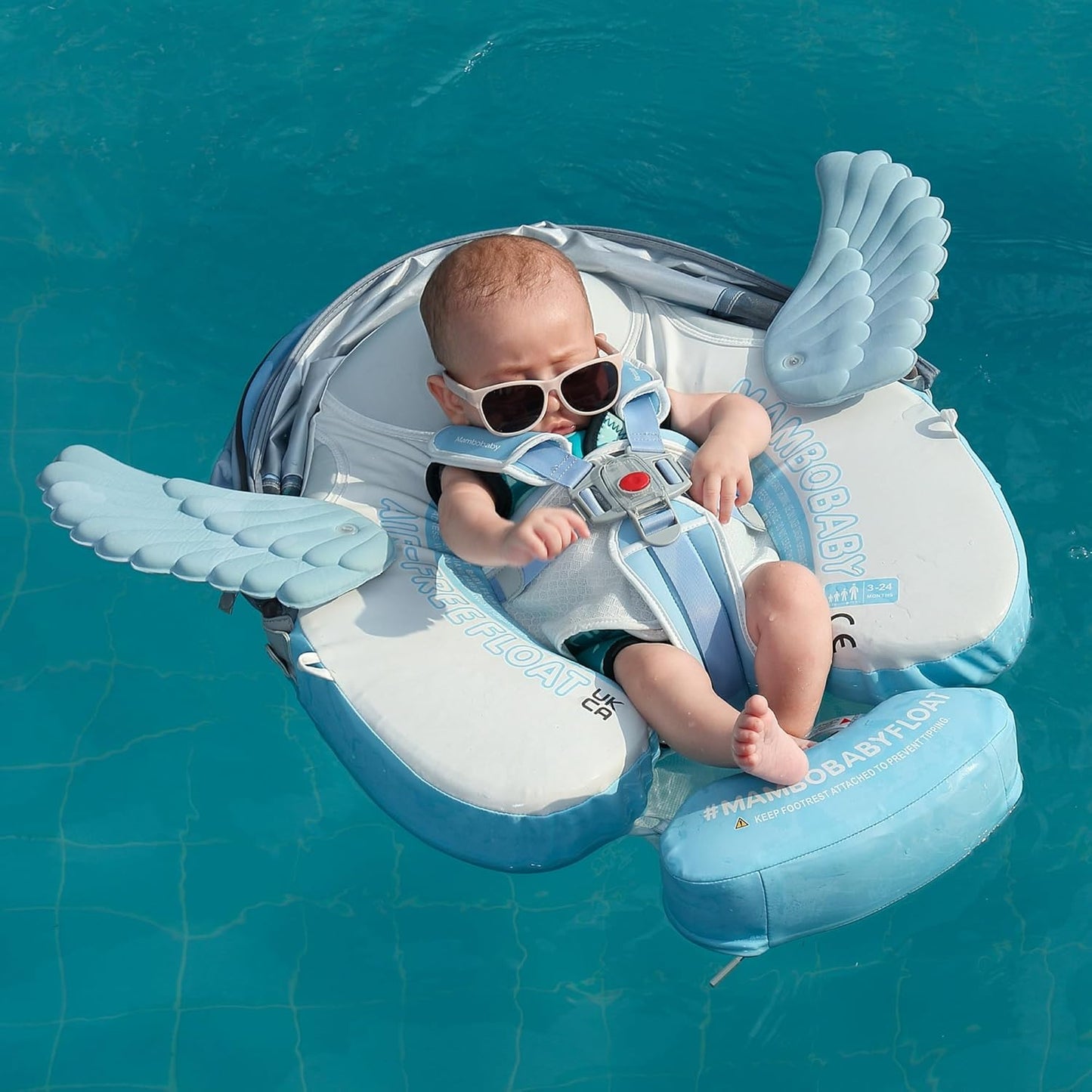 Mambobaby Baby Swim Float with Canopy, Non-Inflatable Solid Baby Float, Upgrade Soft Skin-Friendly Material Infant Swim Float